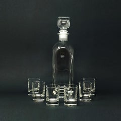 1970s Vintage Crystal Decanter with 6 Crystal Glasses Signed Luigi Bormioli