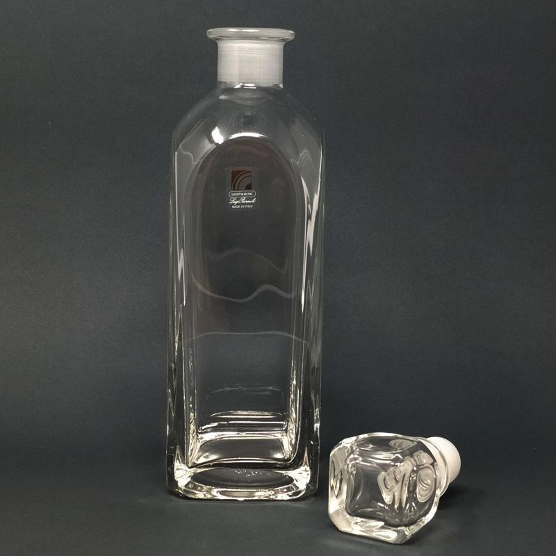 Italian 1970s Vintage Crystal Decanter with 6 Crystal Glasses Signed Luigi Bormioli For Sale
