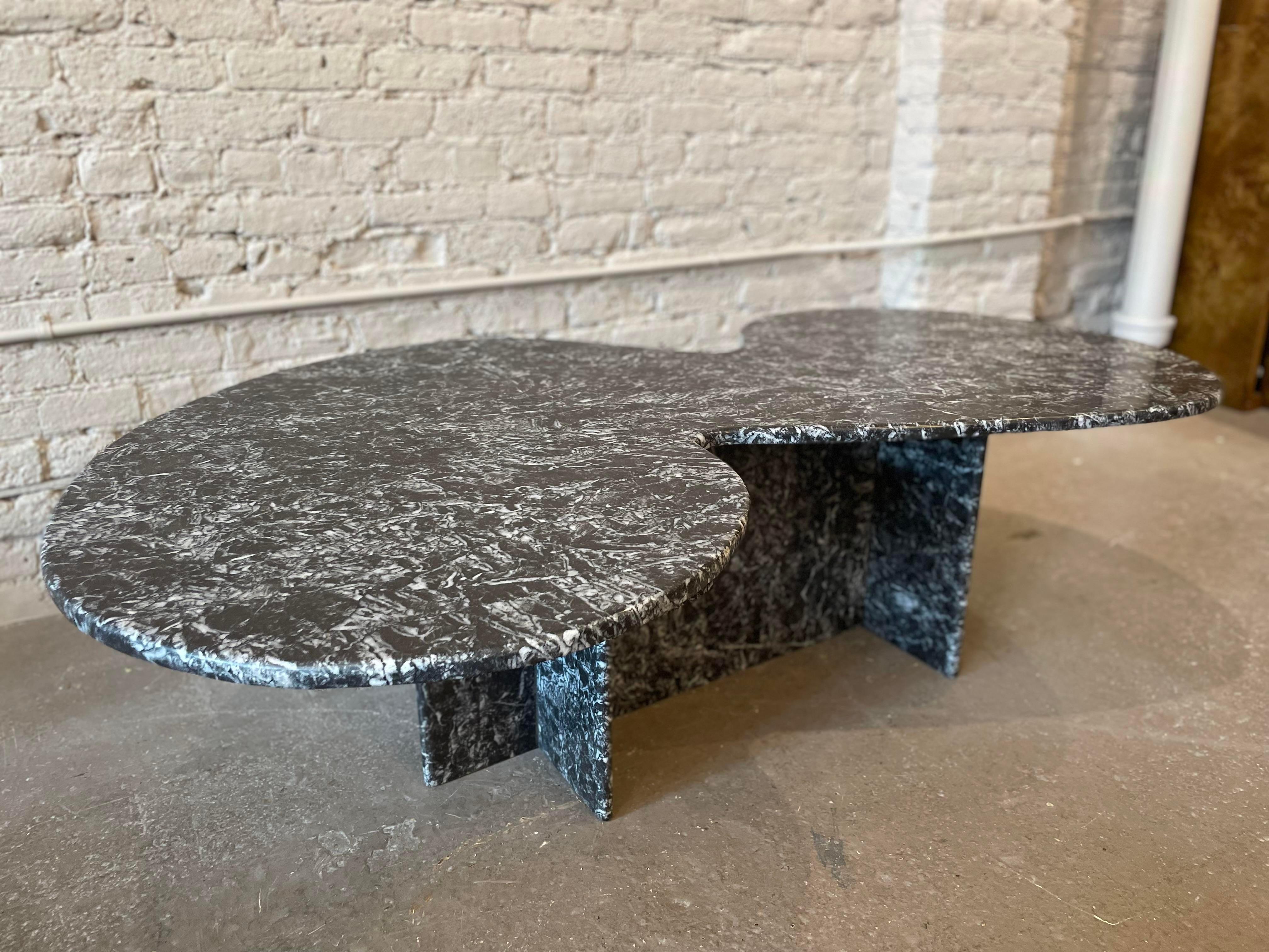 American 1970s Vintage Custom Made Black and White Marble Coffee Table Nero Marquina For Sale