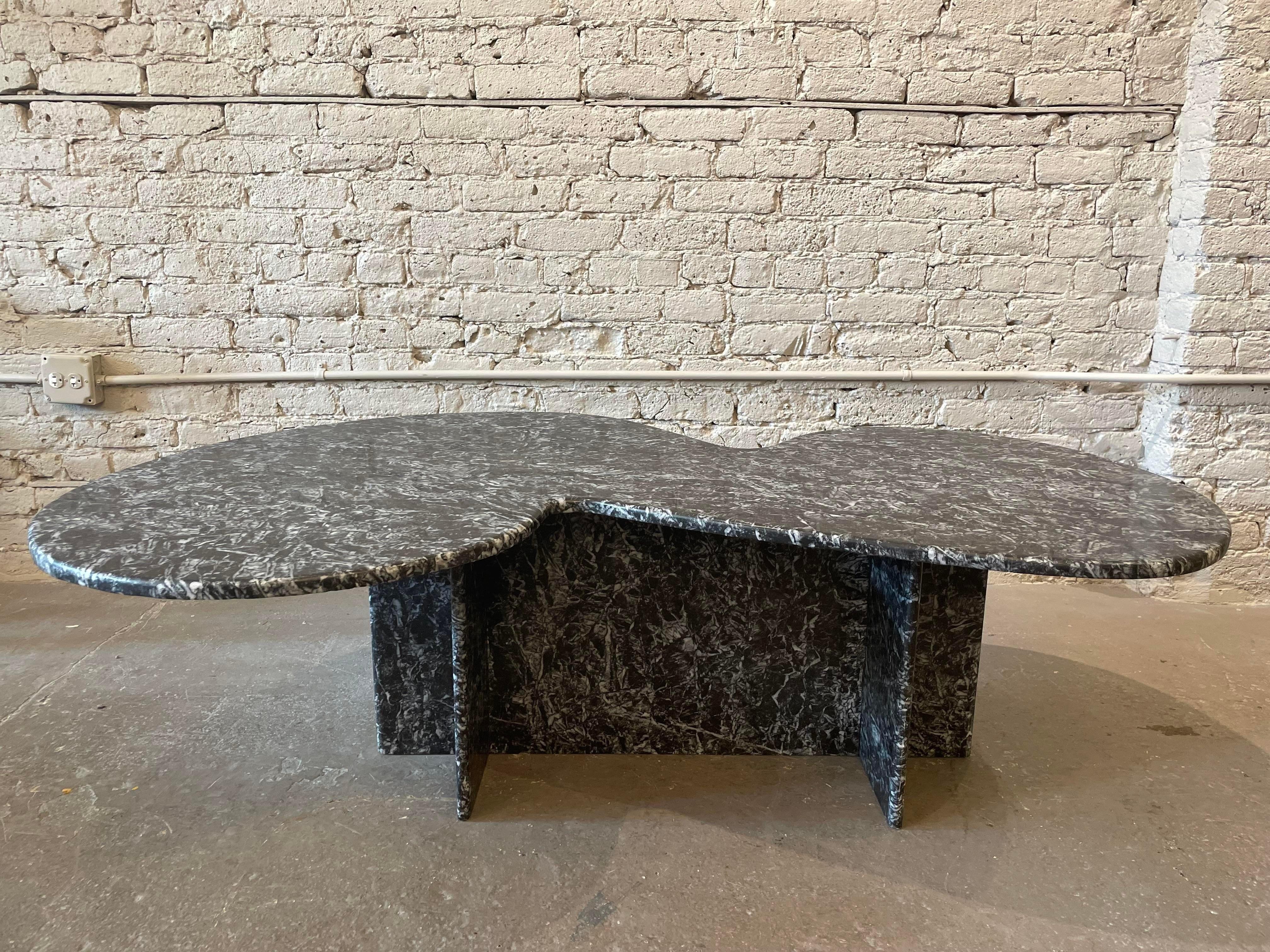 1970s Vintage Custom Made Black and White Marble Coffee Table Nero Marquina In Good Condition For Sale In Chicago, IL