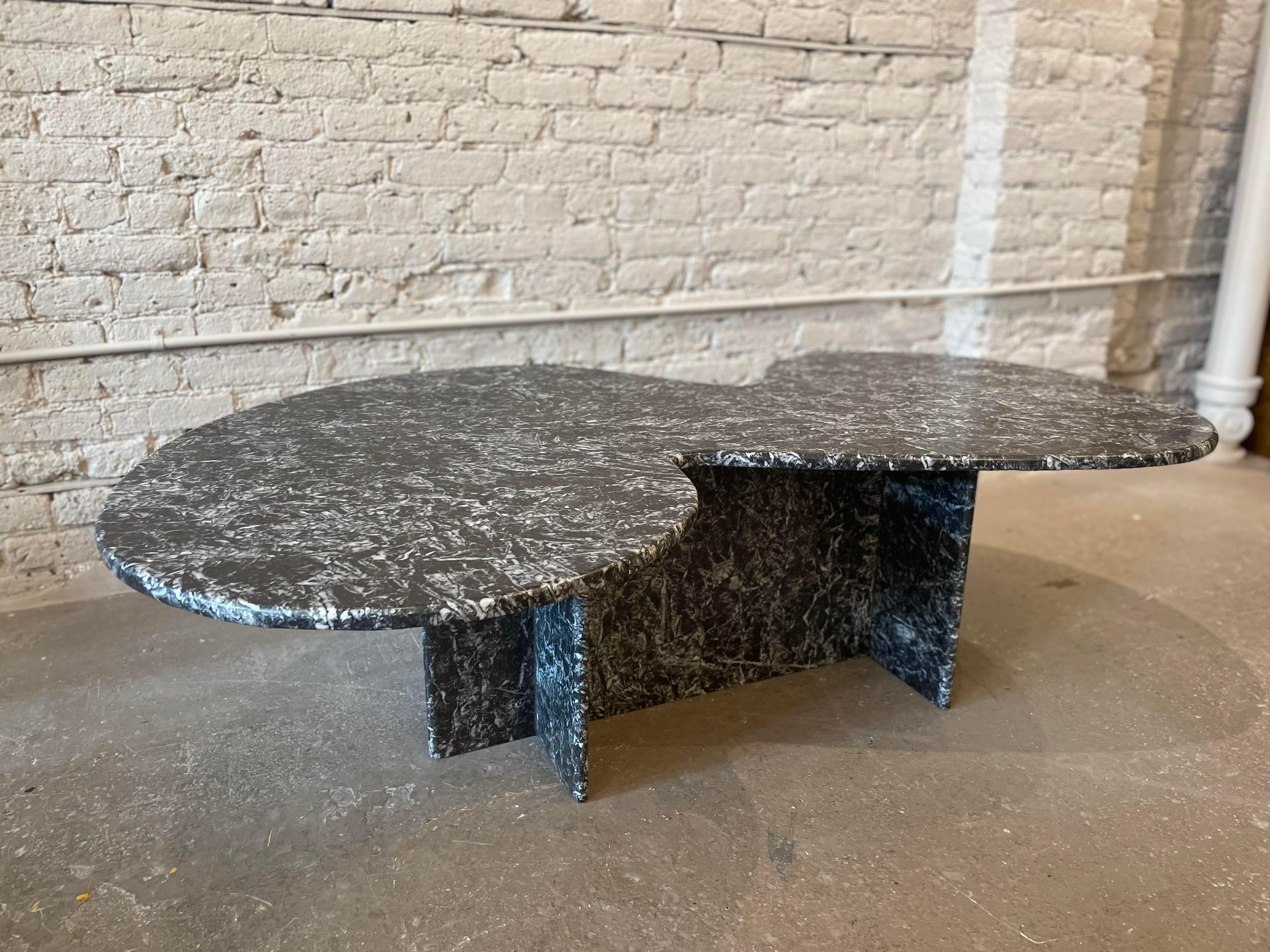 Late 20th Century 1970s Vintage Custom Made Black and White Marble Coffee Table Nero Marquina For Sale