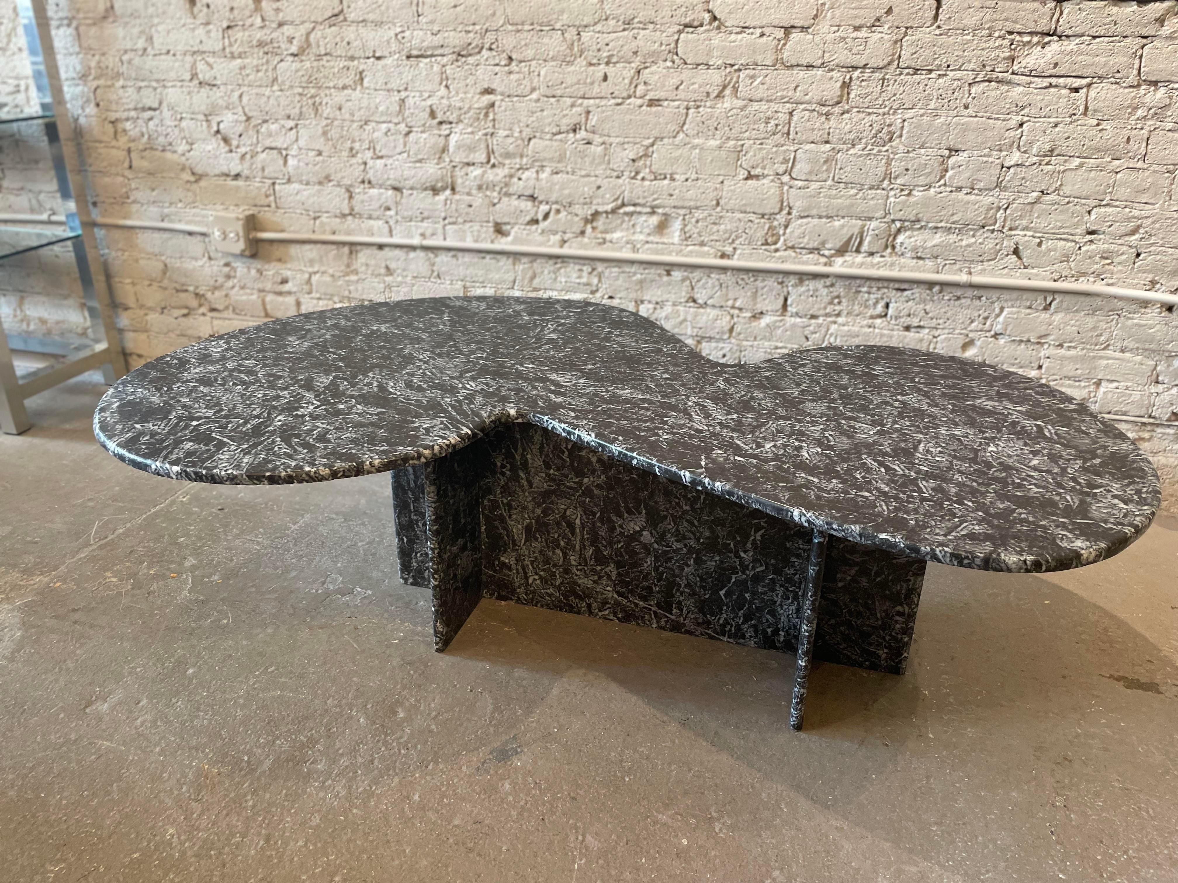 1970s Vintage Custom Made Black and White Marble Coffee Table Nero Marquina For Sale 2