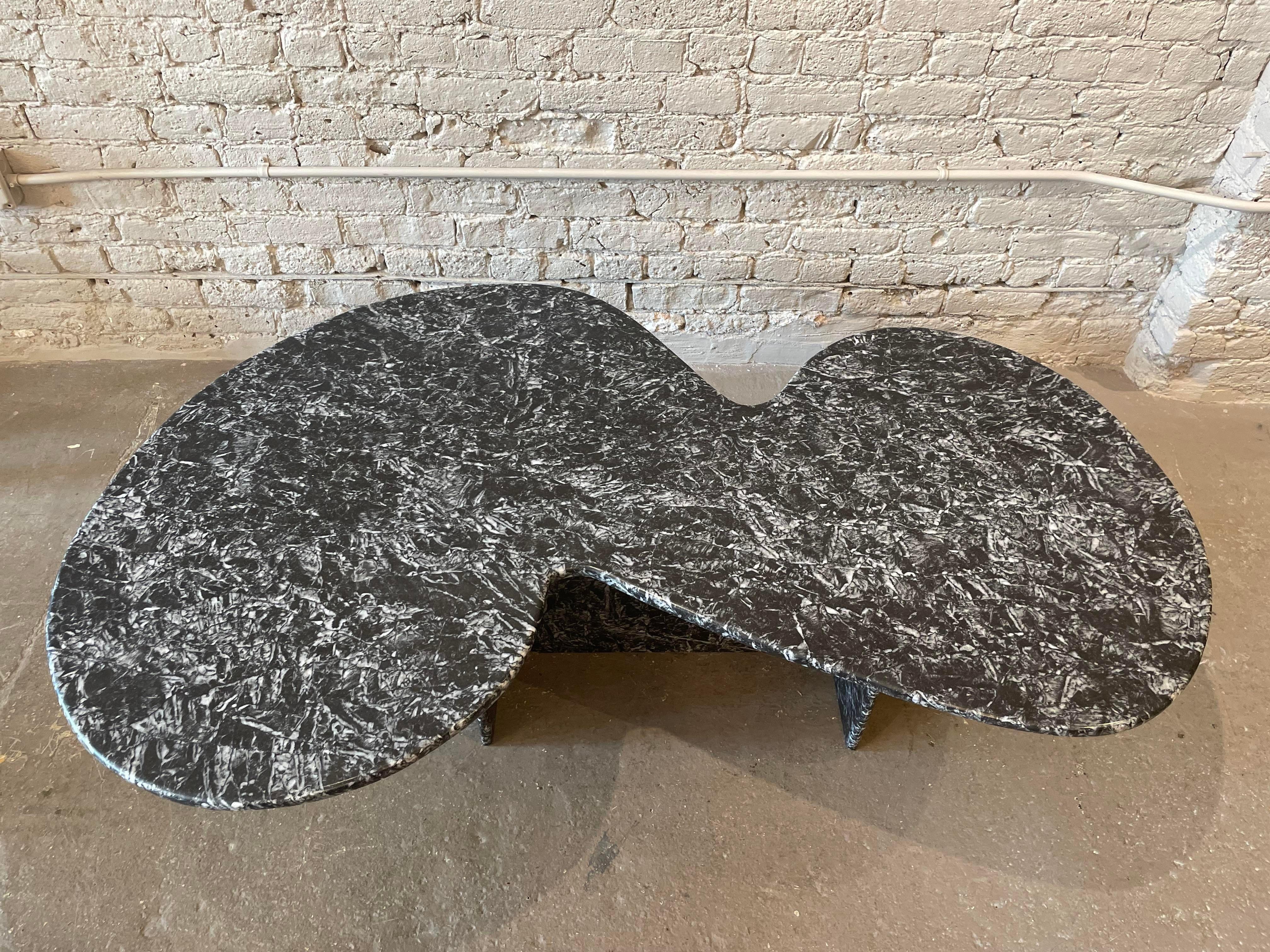 1970s Vintage Custom Made Black and White Marble Coffee Table Nero Marquina For Sale 3