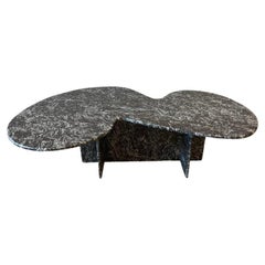 1970s Retro Custom Made Black and White Marble Coffee Table Nero Marquina