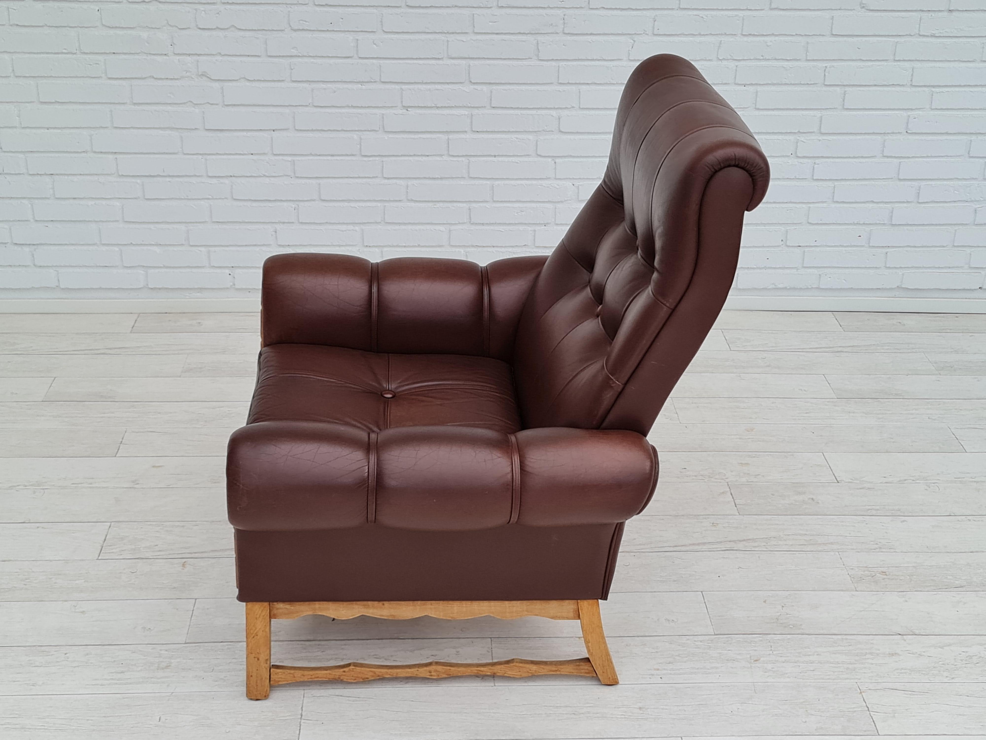 1970s, vintage Danish highback armchair, leather, oak wood For Sale 4