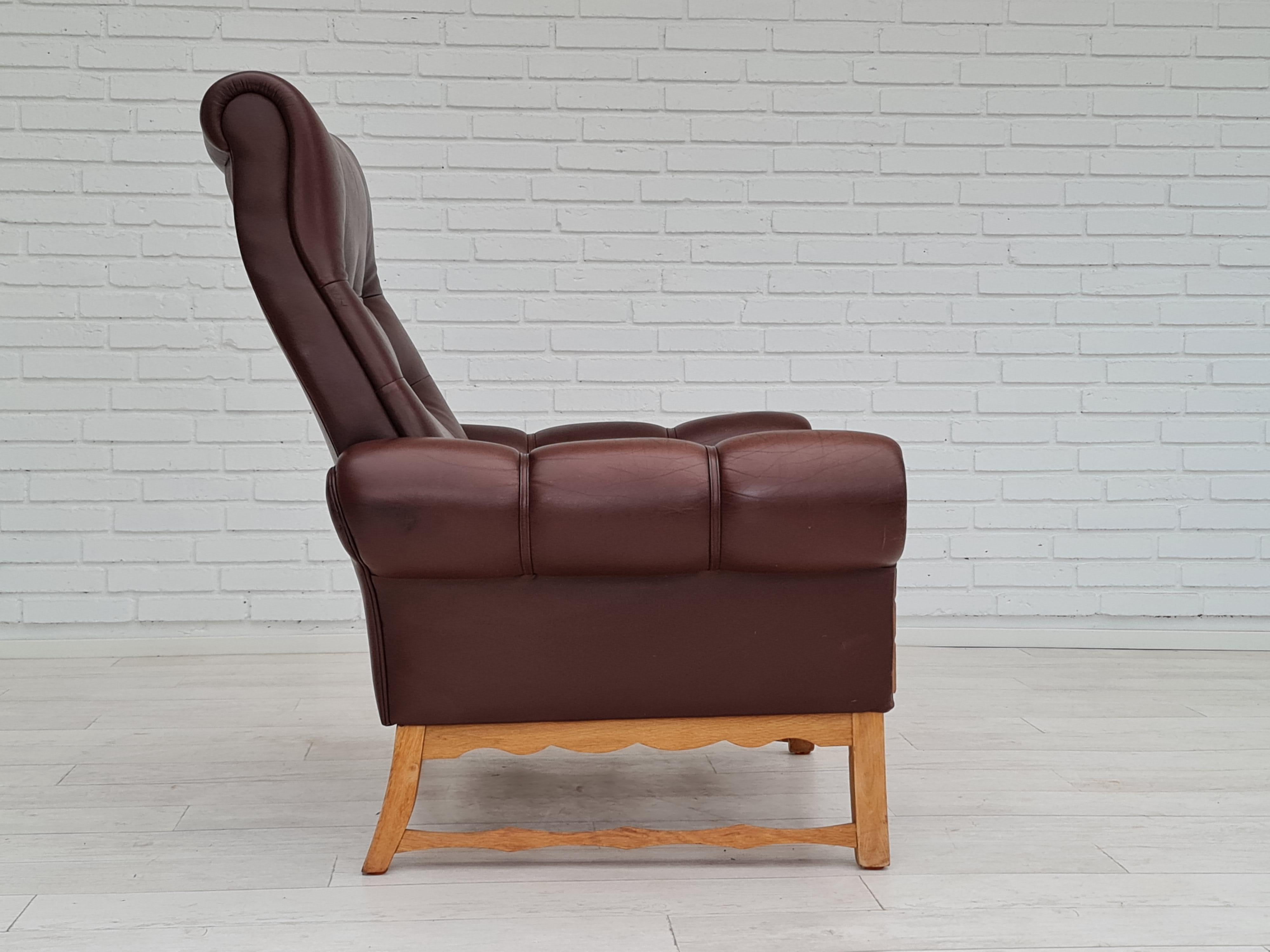 1970s, vintage Danish highback armchair, leather, oak wood For Sale 5