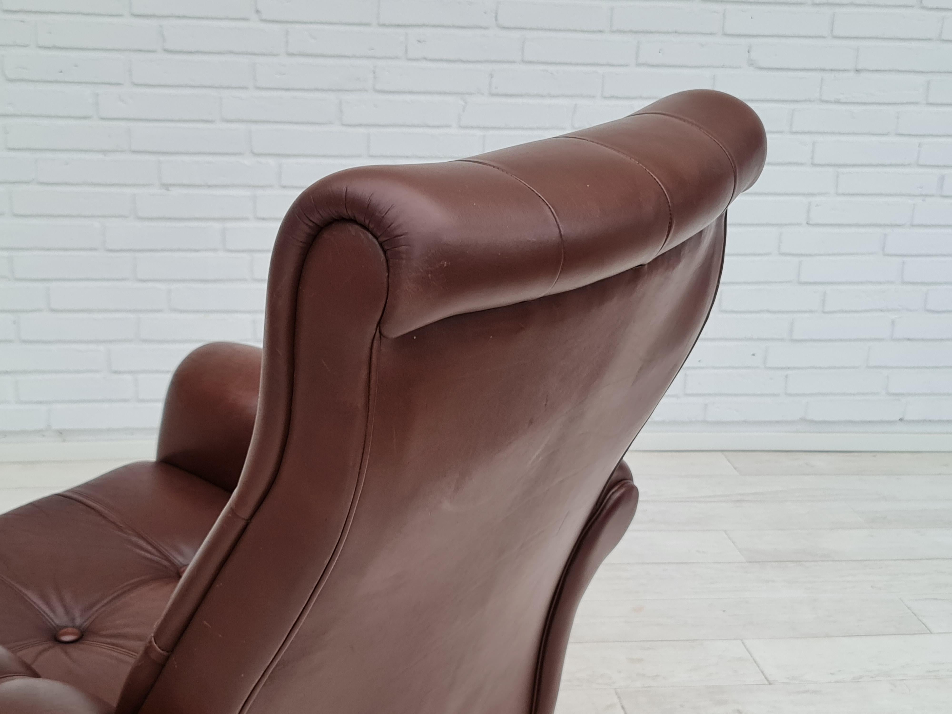 1970s, vintage Danish highback armchair, leather, oak wood For Sale 10