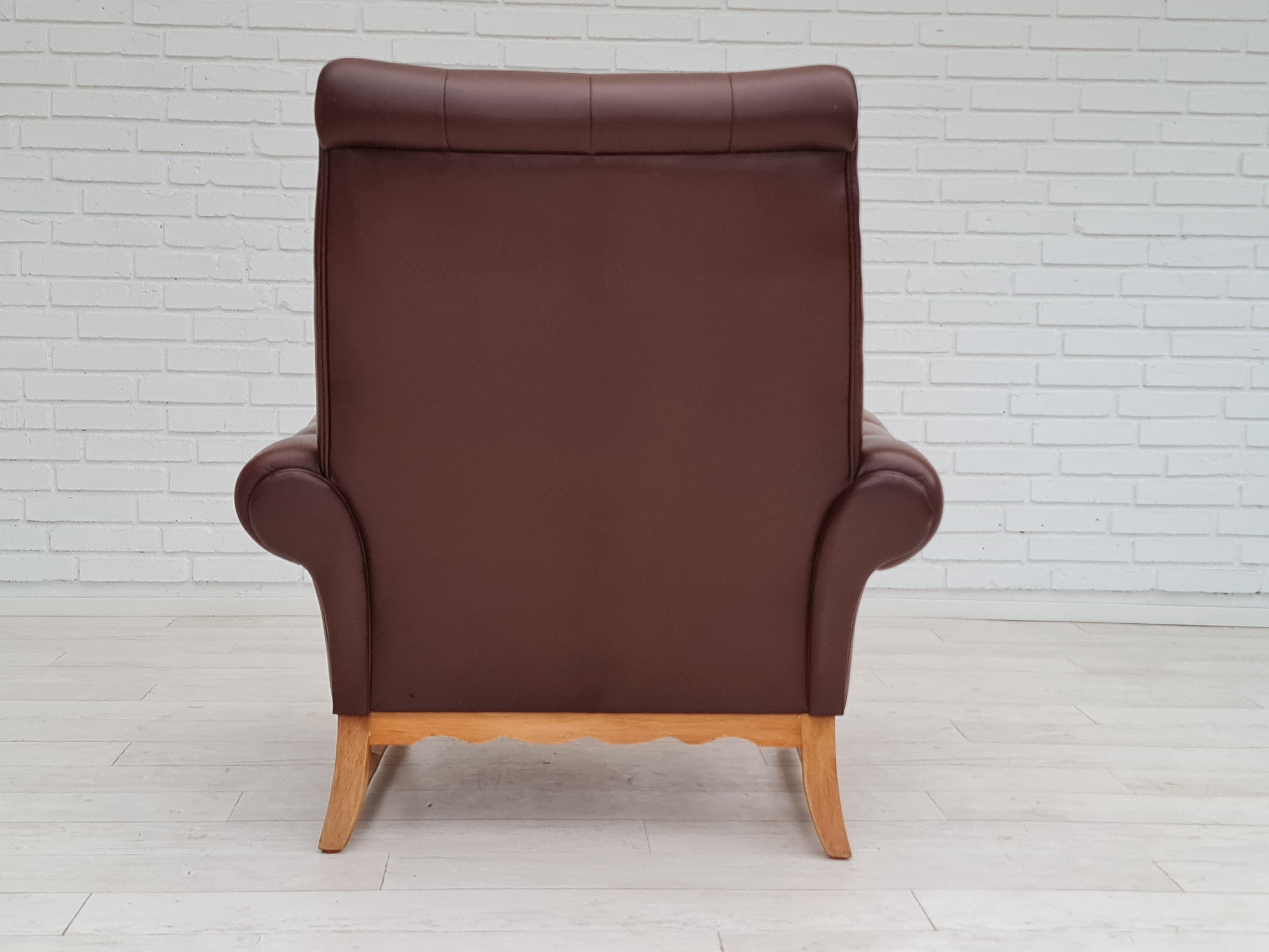 Leather 1970s, vintage Danish highback armchair, leather, oak wood For Sale