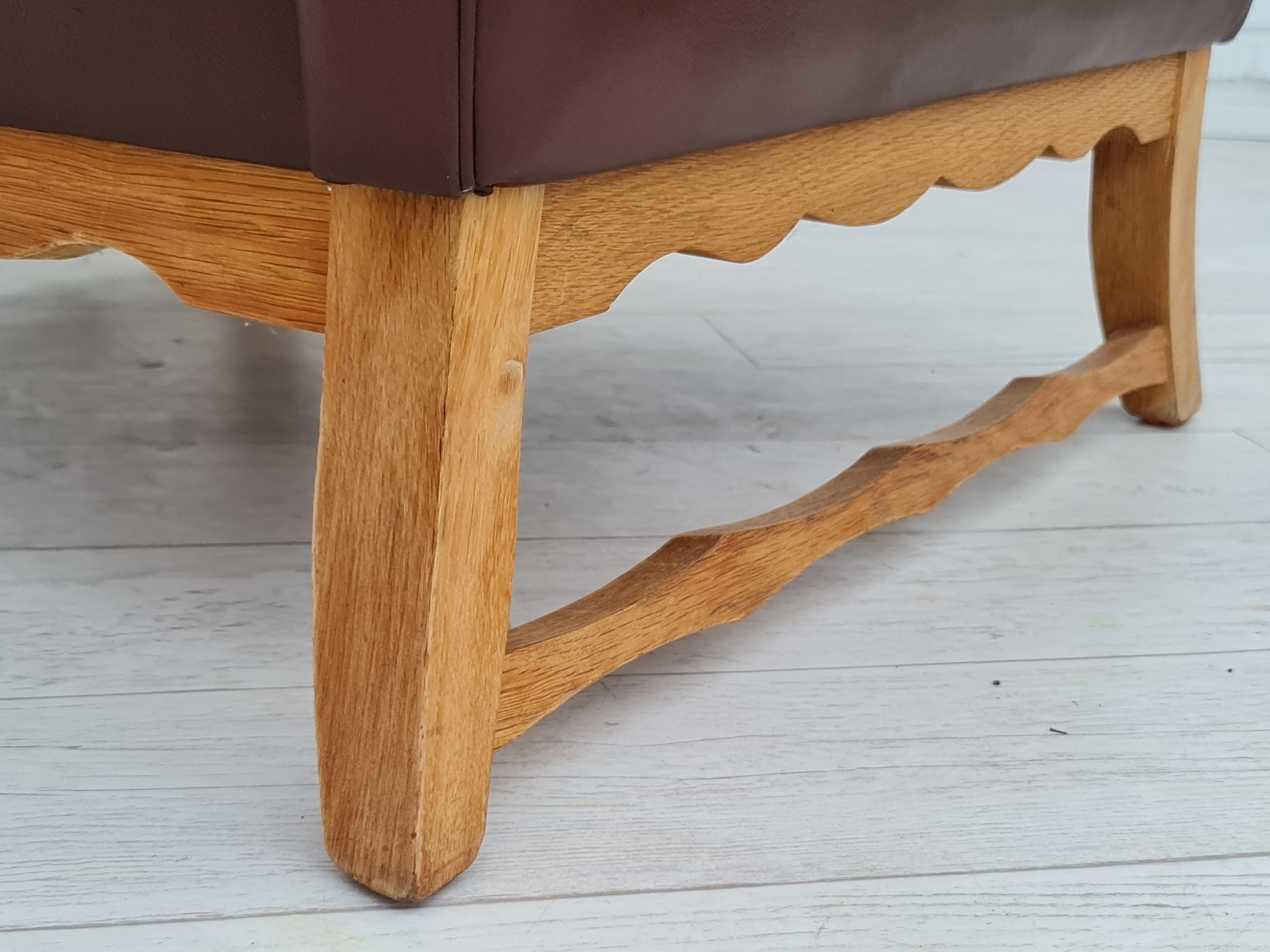 1970s, vintage Danish highback armchair, leather, oak wood For Sale 3
