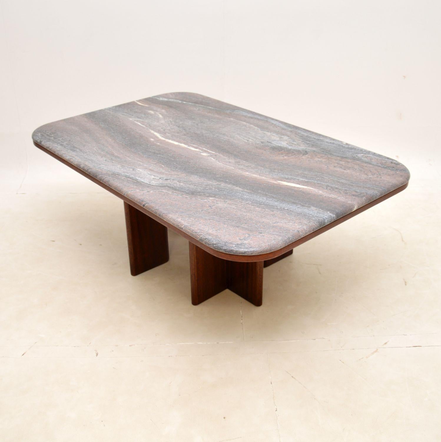 1970s Vintage Danish Marble Top Coffee Table For Sale at 1stDibs