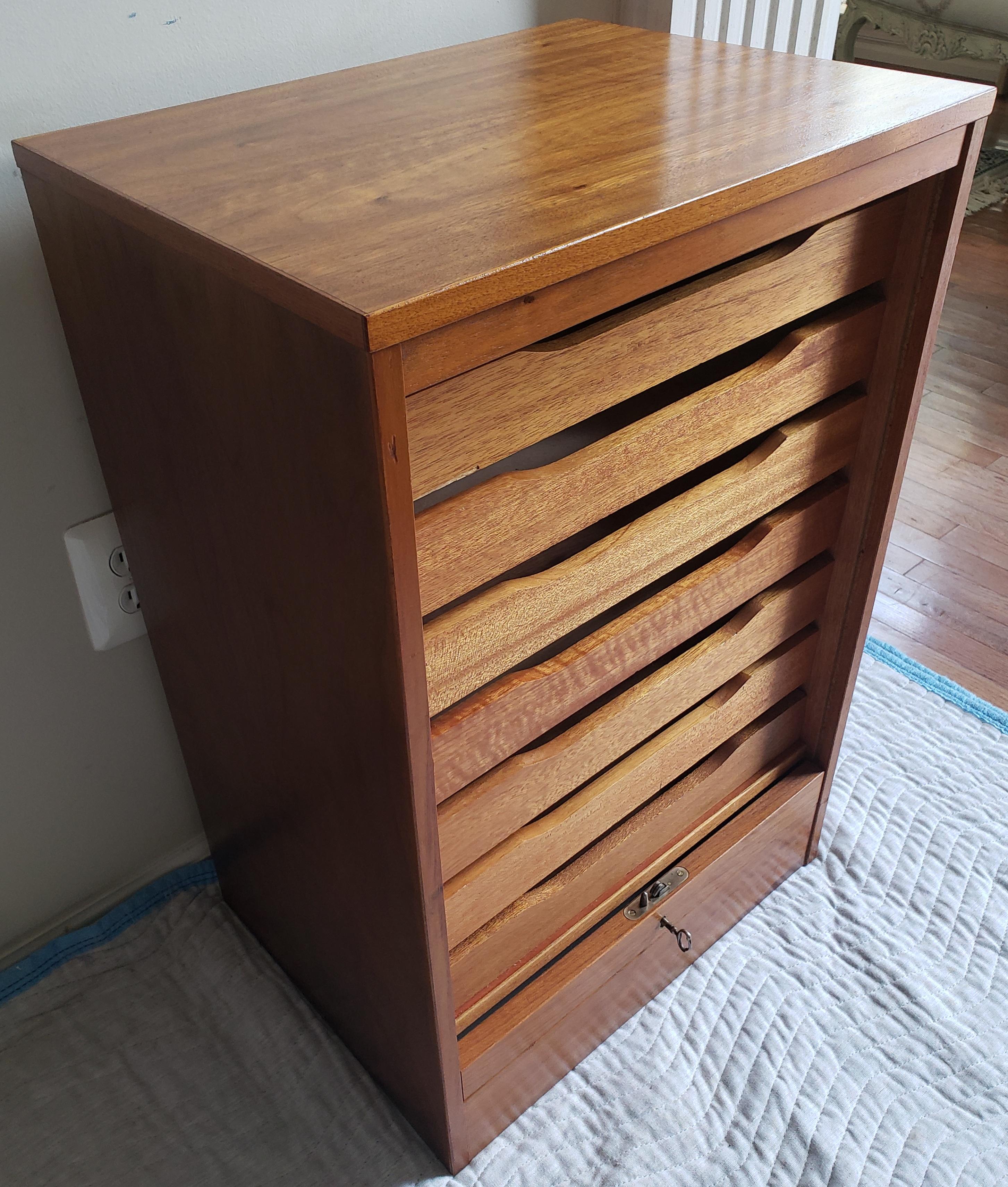 1970s Vintage Danish Modern 7-Drawer Teak Tambour Door Cabinets with Lock 3