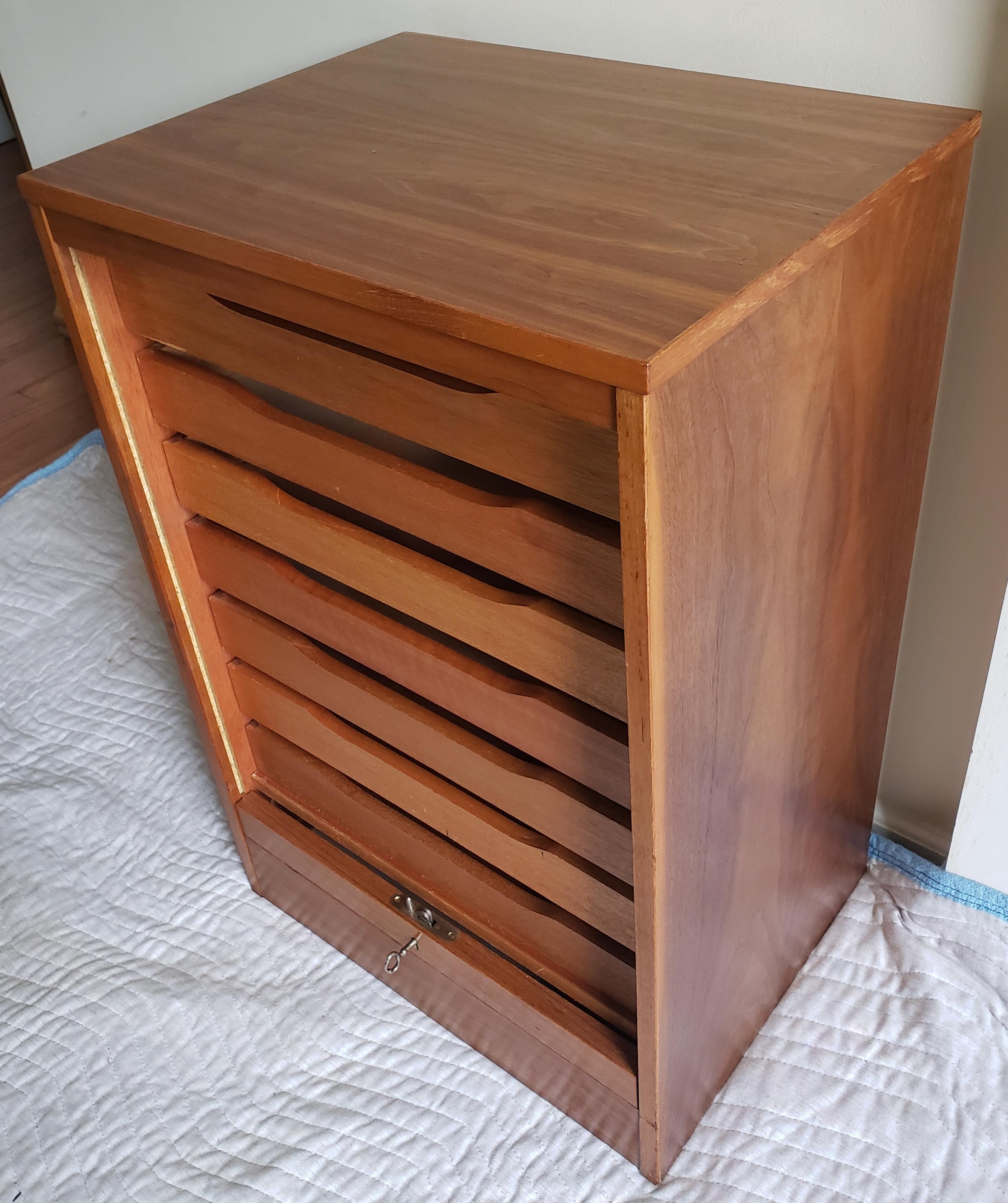 1970s Vintage Danish Modern 7-Drawer Teak Tambour Door Cabinets with Lock 4