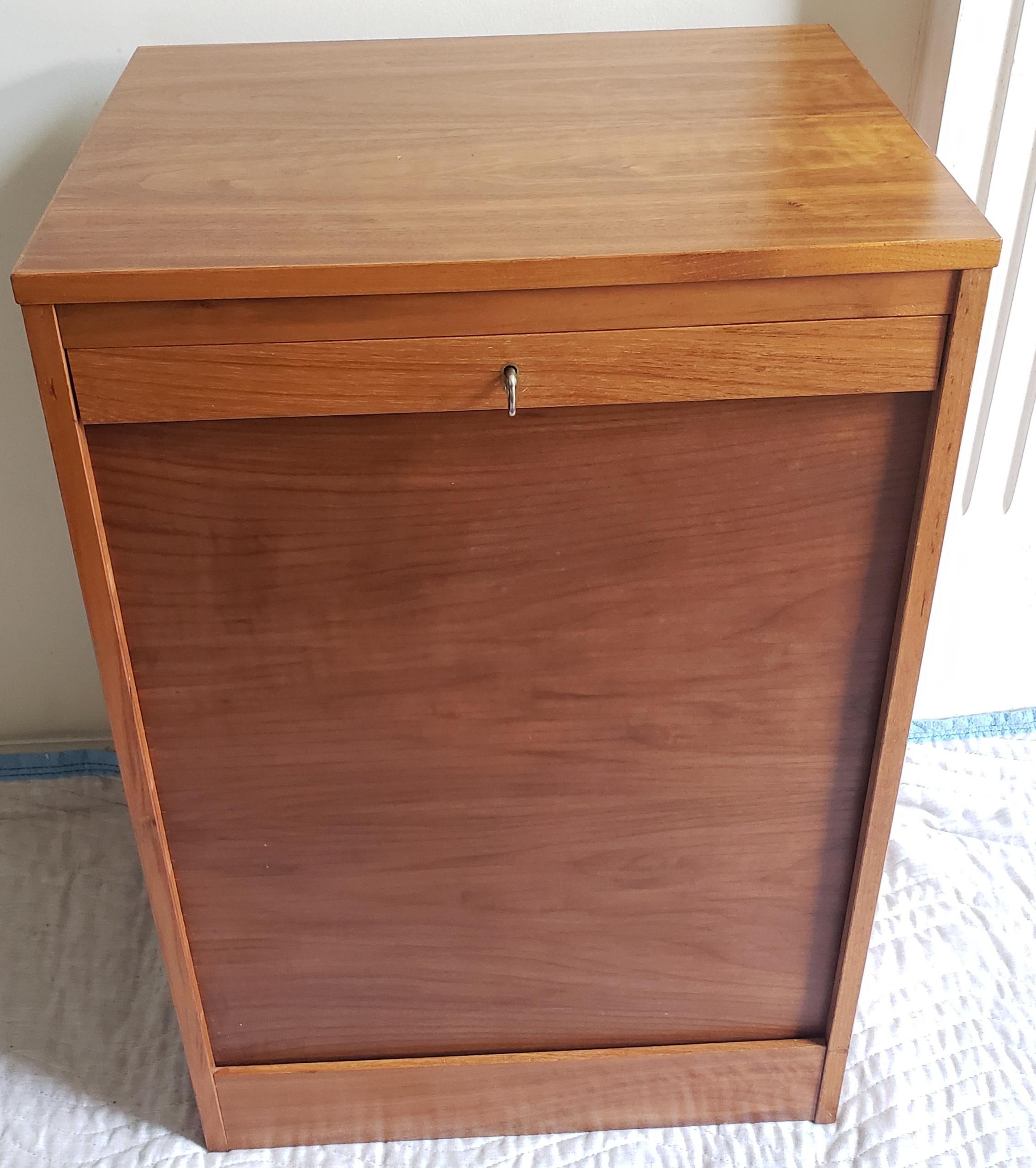 1970s Vintage Danish Modern 7-Drawer Teak Tambour Door Cabinets with Lock 5