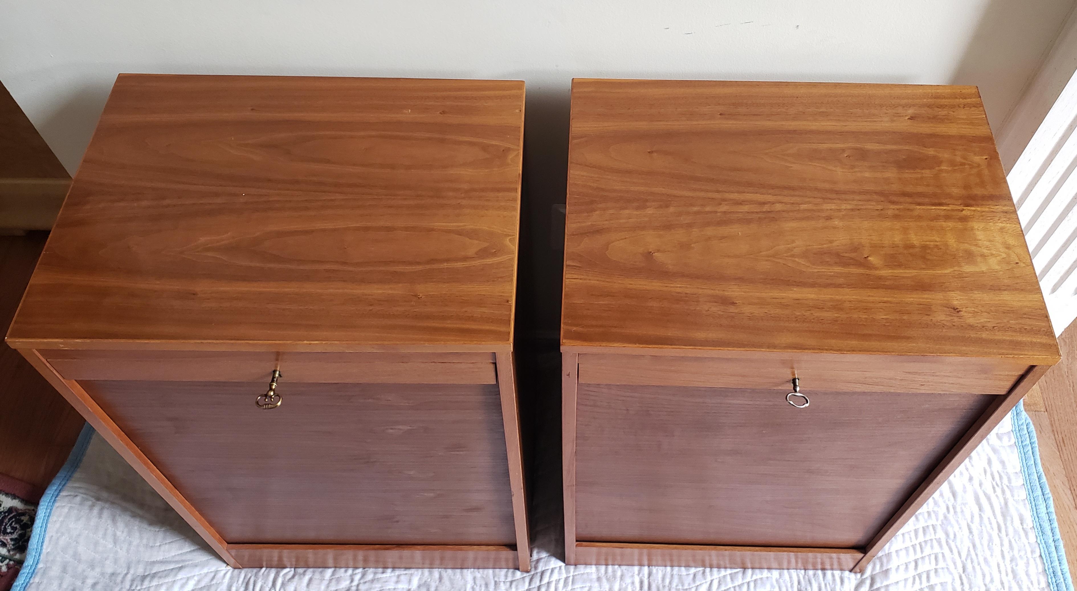 Scandinavian Modern 1970s Vintage Danish Modern 7-Drawer Teak Tambour Door Cabinets with Lock