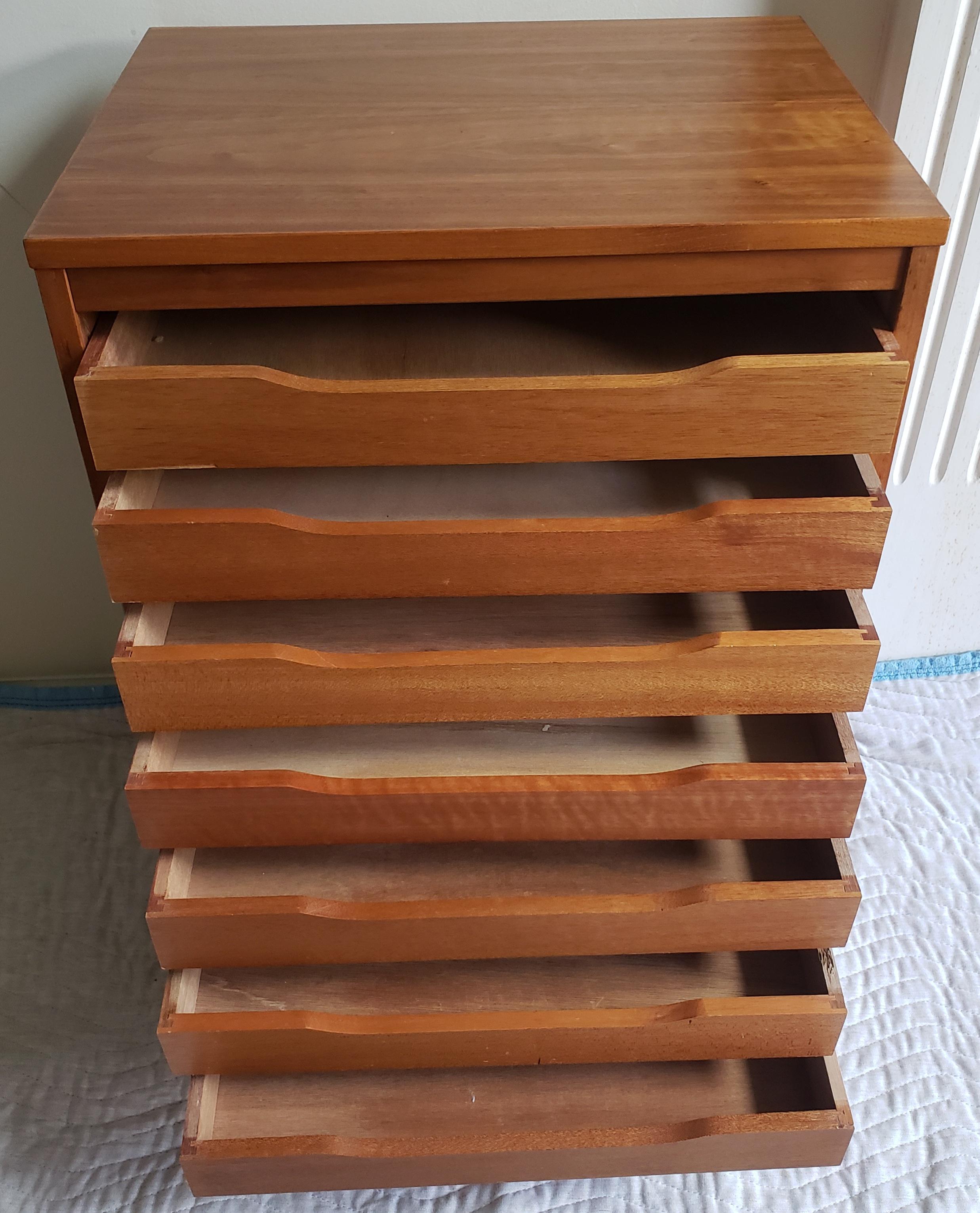 Late 20th Century 1970s Vintage Danish Modern 7-Drawer Teak Tambour Door Cabinets with Lock