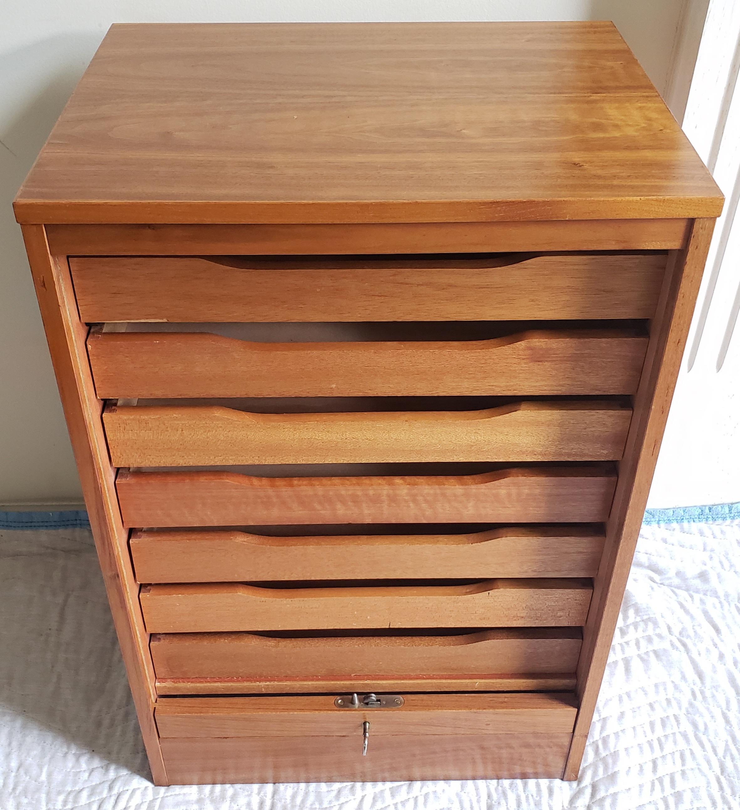 1970s Vintage Danish Modern 7-Drawer Teak Tambour Door Cabinets with Lock 2