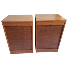 1970s Vintage Danish Modern 7-Drawer Teak Tambour Door Cabinets with Lock