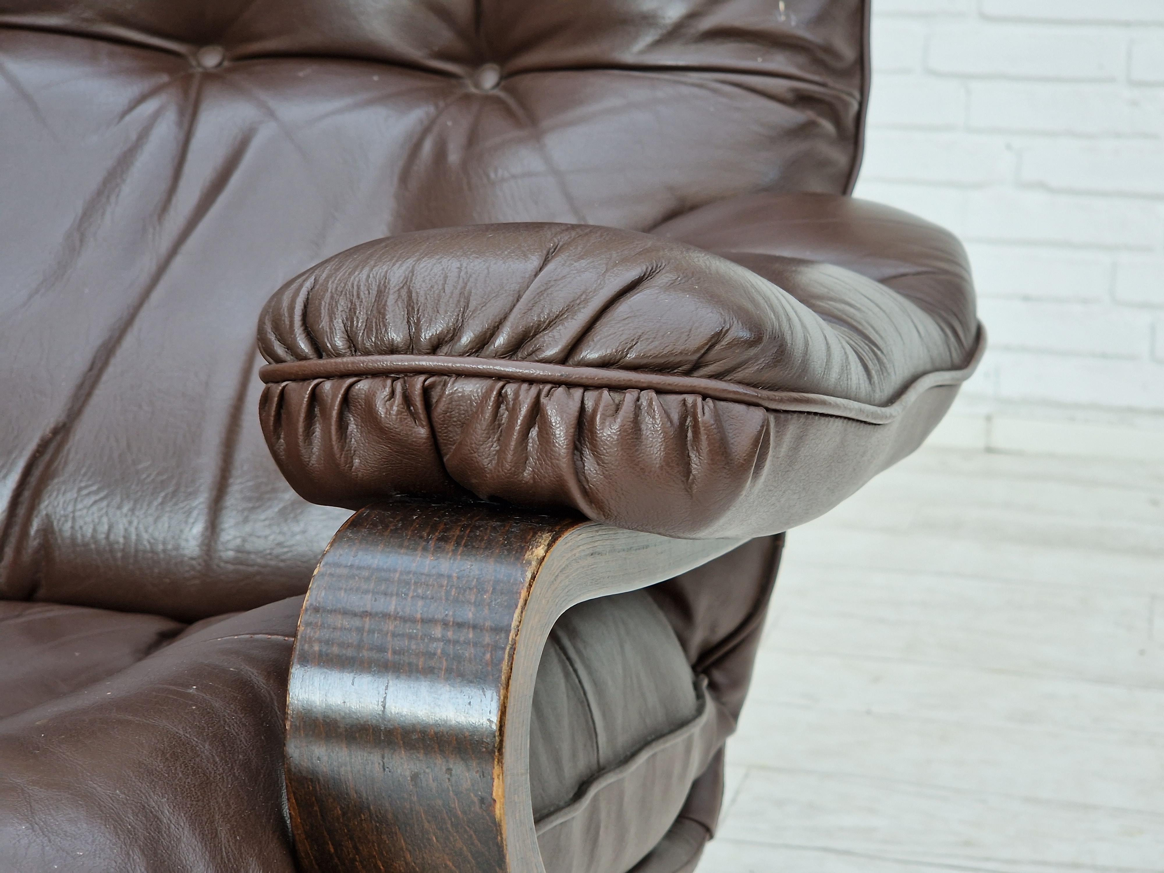 Steel 1970s, Vintage Danish, pair of swivel leather armchairs, original condition.