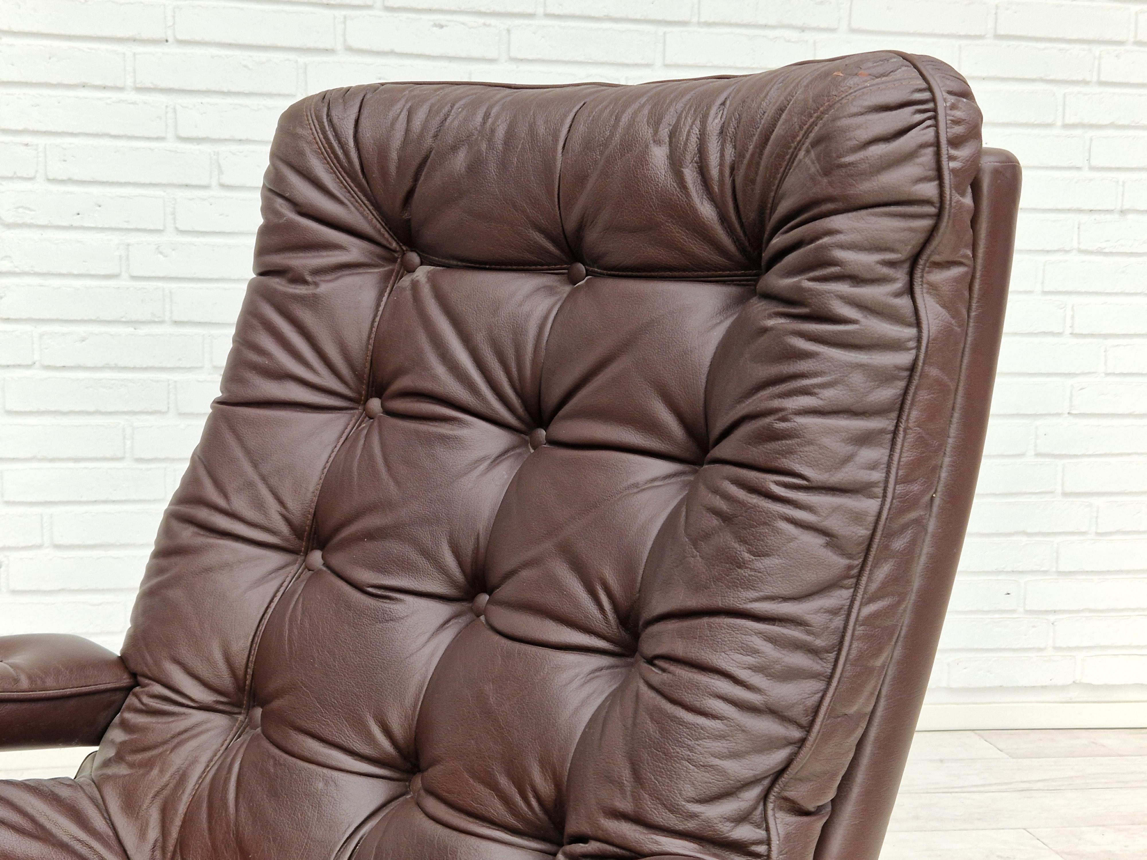 1970s, Vintage Danish Swivel Leather Armchair, Leather, Original Condition 2