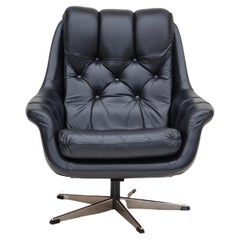1970s, Used Danish swivel leather armchair, original condition