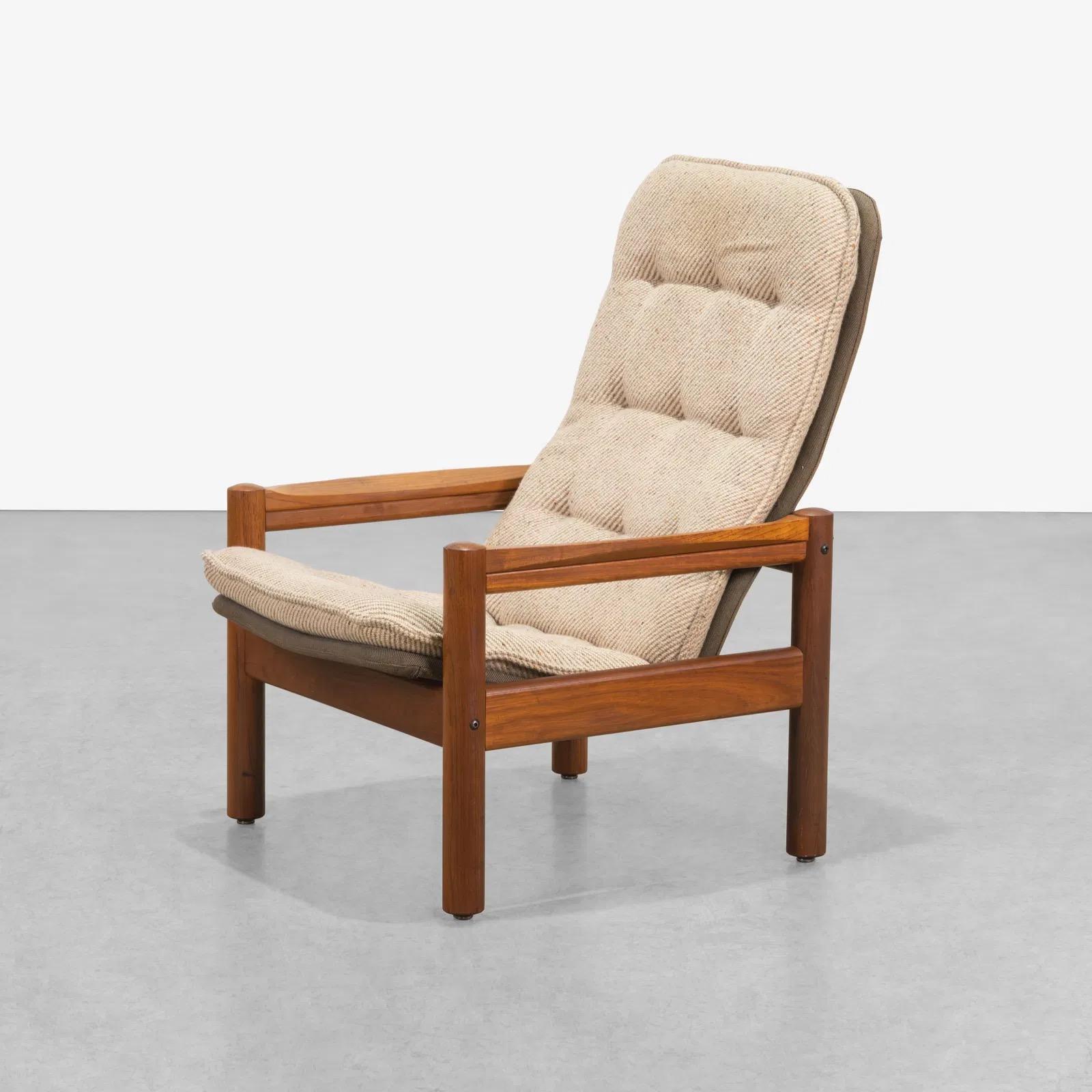 Upholstery 1970s Vintage Danish Teak High-Back Lounge Chair by Domino Mobler For Sale