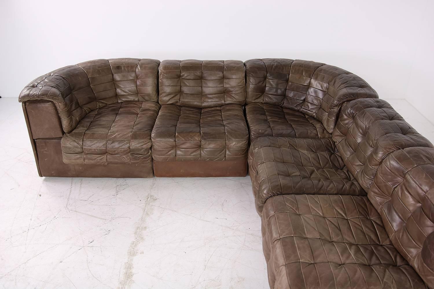 Modern 1970s Vintage De Sede DS 11 Modular Patchwork Leather Lounge Sofa 
