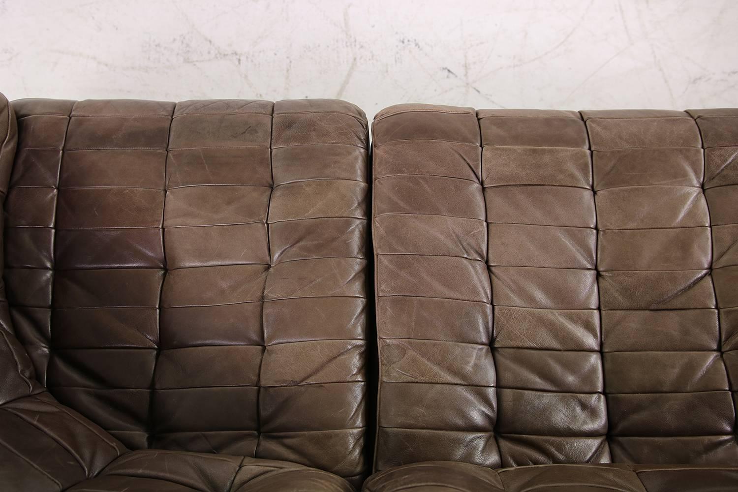 Swiss 1970s Vintage De Sede DS 11 Modular Patchwork Leather Lounge Sofa 