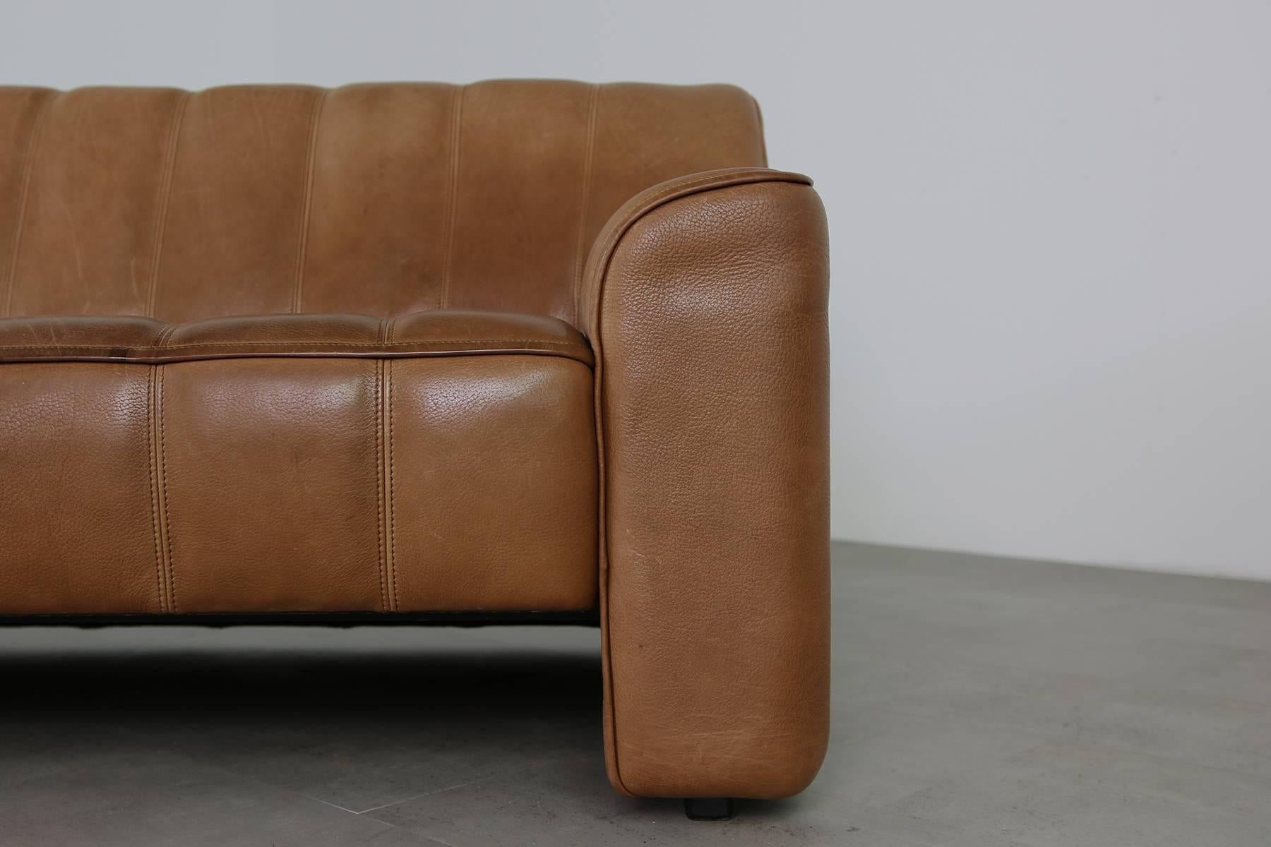 Modern 1970s Vintage De Sede DS 44 Three-Seat Sofa Brown Dark Cognac Buffalo Leather