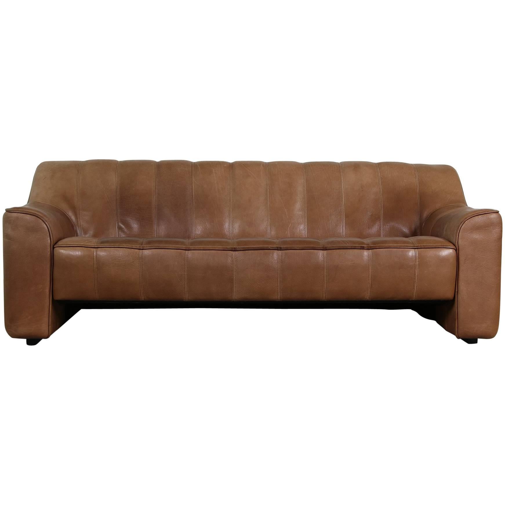 1970s Vintage De Sede DS 44 Three-Seat Sofa Brown Dark Cognac Buffalo Leather