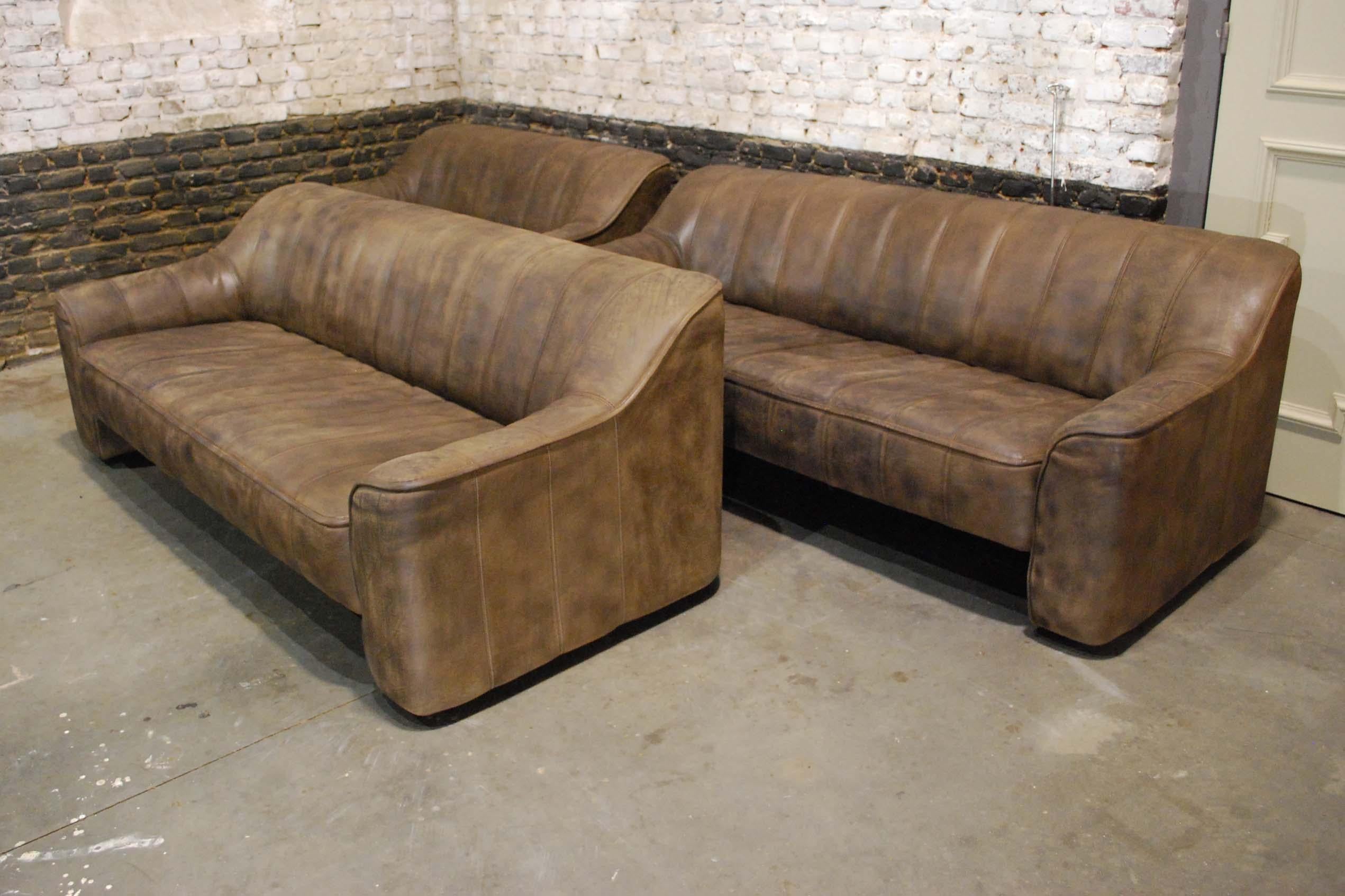 Mid-Century Modern 1970s Vintage De Sede DS44 Living Room Sofa Set in Soft Brown Leather