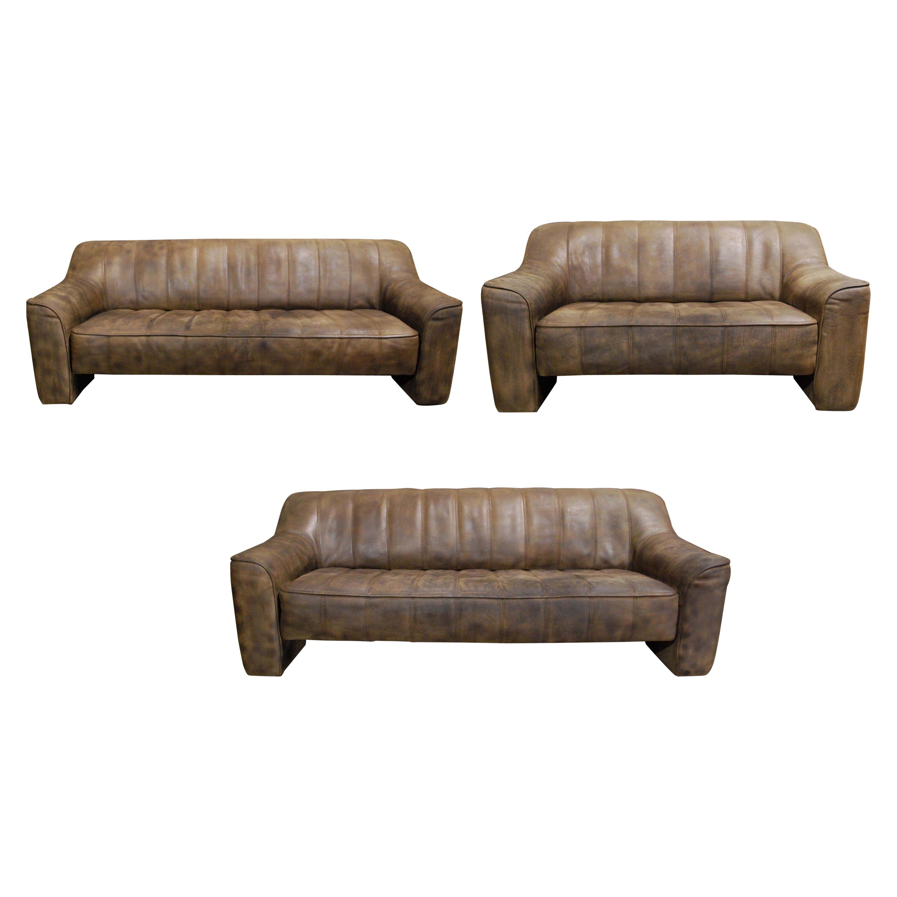 1970s Vintage De Sede DS44 Living Room Sofa Set in Soft Brown Leather