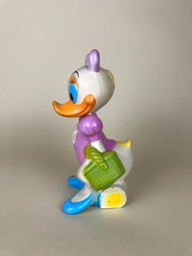 1970s Vintage Disney Daisy Duck Rubber Squeak Toy Made in Spain by