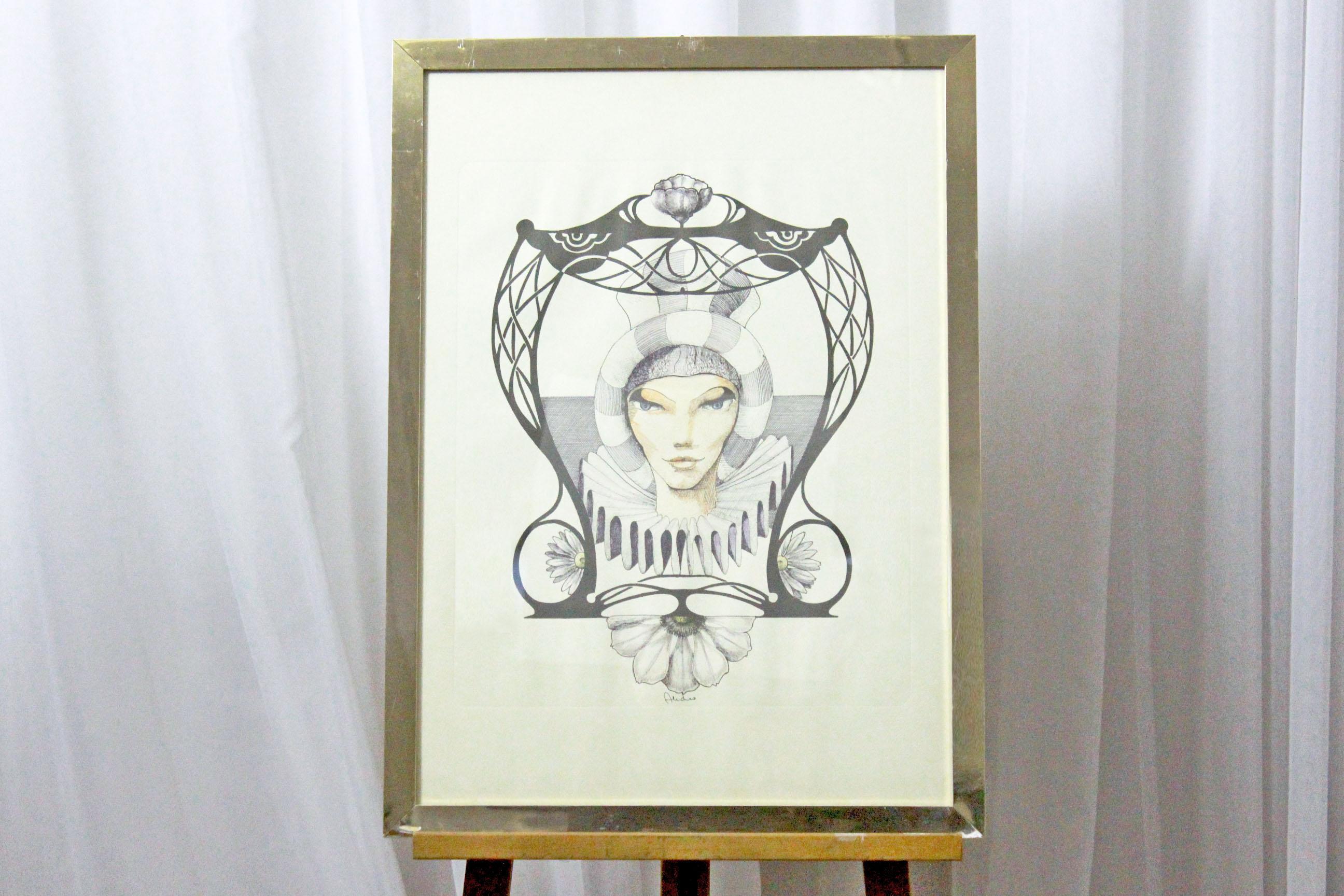 Vintage hand drawings by Andrea Burroni, 1970s. The piece has signed by the author and it has a “Certificate of Authenticity” on the back. This piece is not pre-owned, but has been used for display purposes and might show minor signs of wear. The