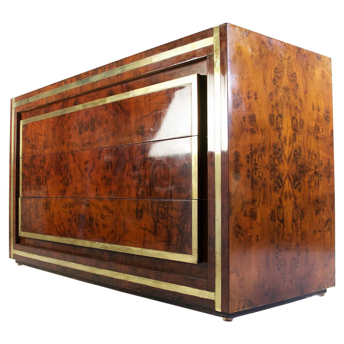 1970's Vintage Dresser in Burl by Willy Rizzo Italy