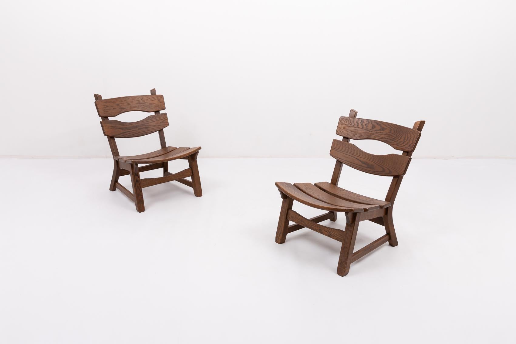 Late 20th Century 1970’s Vintage Dutch design stained oak chairs by Dittmann & Co for AWA For Sale