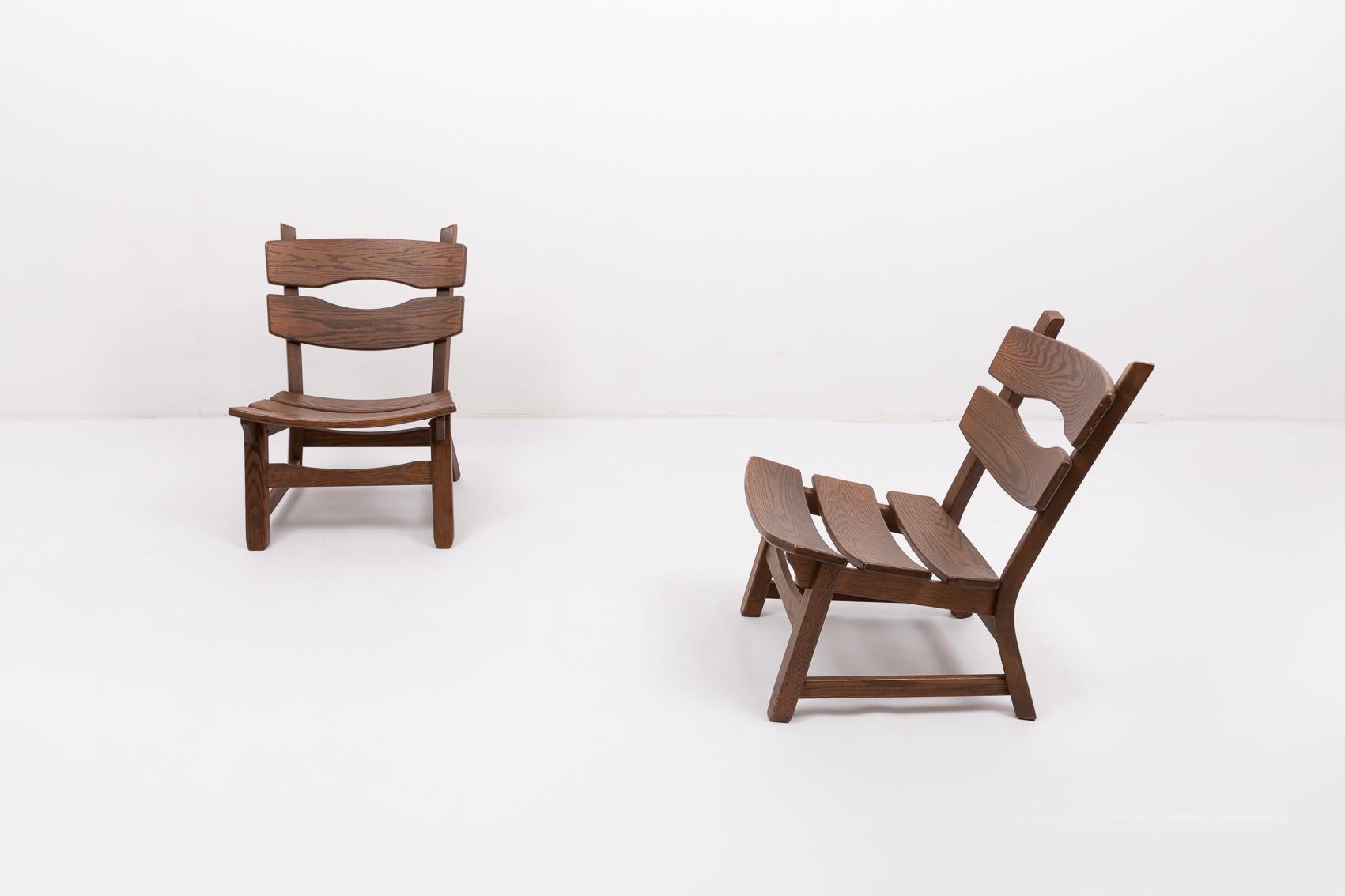 Oak 1970’s Vintage Dutch design stained oak chairs by Dittmann & Co for AWA For Sale