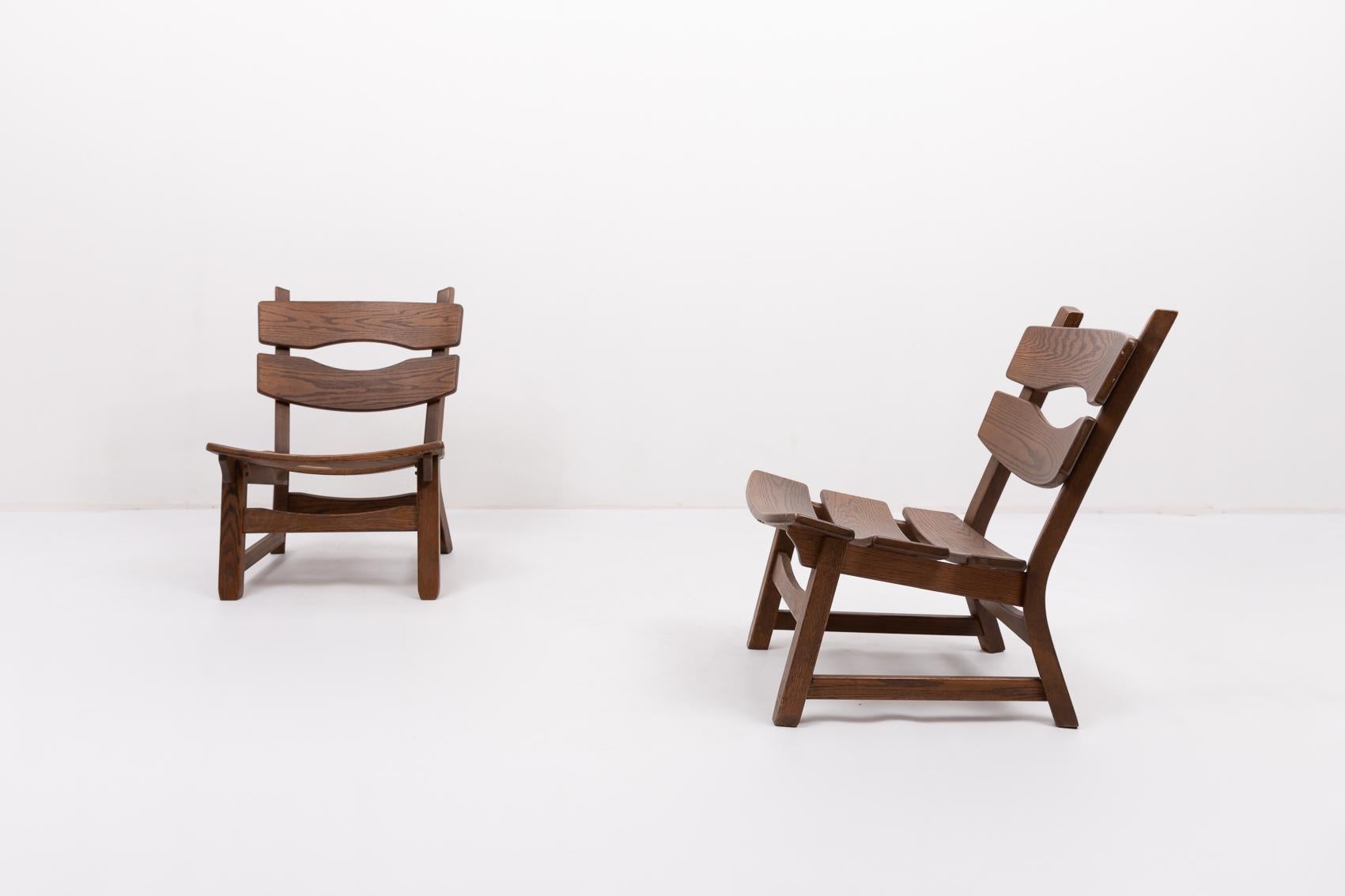 1970’s Vintage Dutch design stained oak chairs by Dittmann & Co for AWA For Sale 1