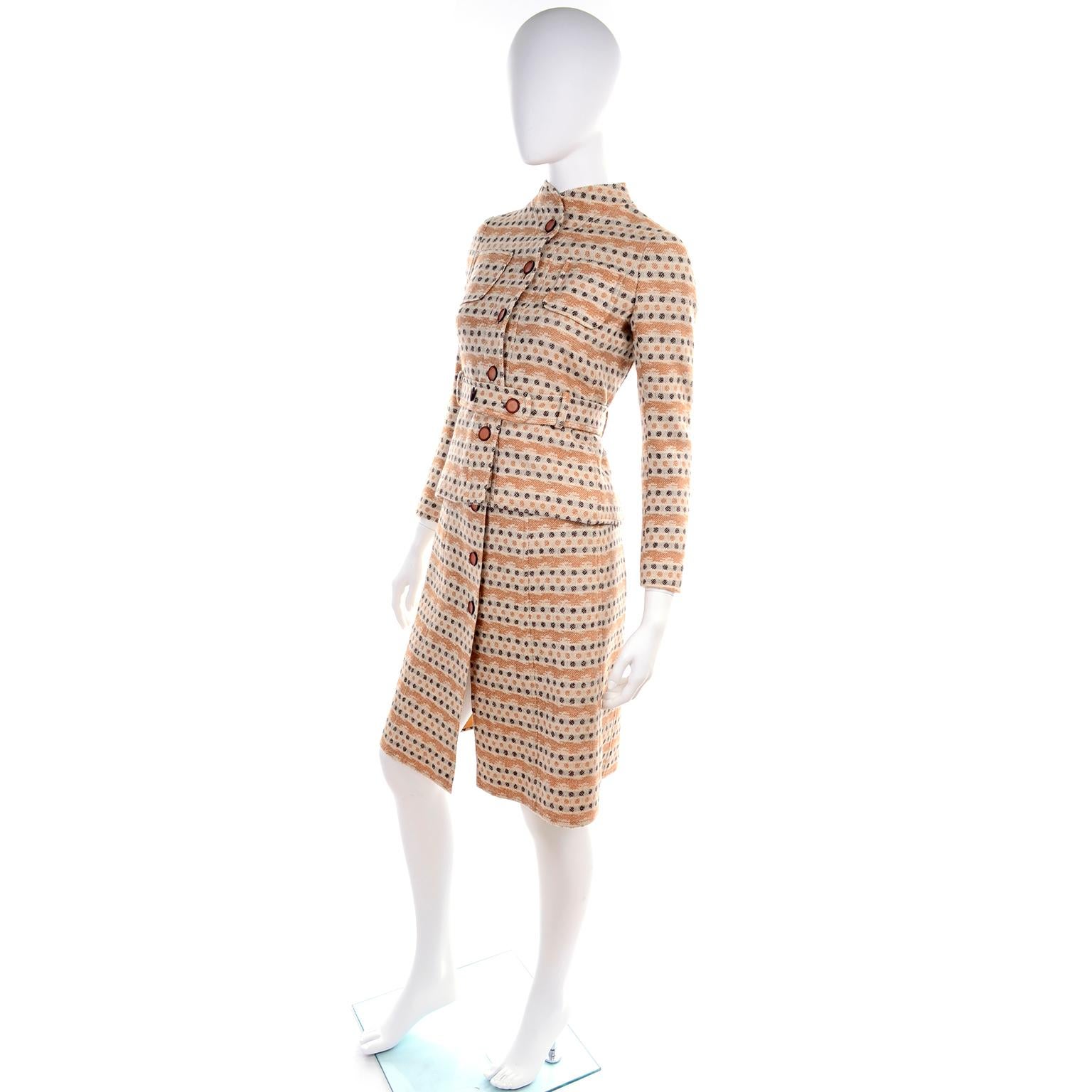 1970s Vintage Emanuel Ungaro Knit Dress & Jacket Suit in Orange & Gray Print 5