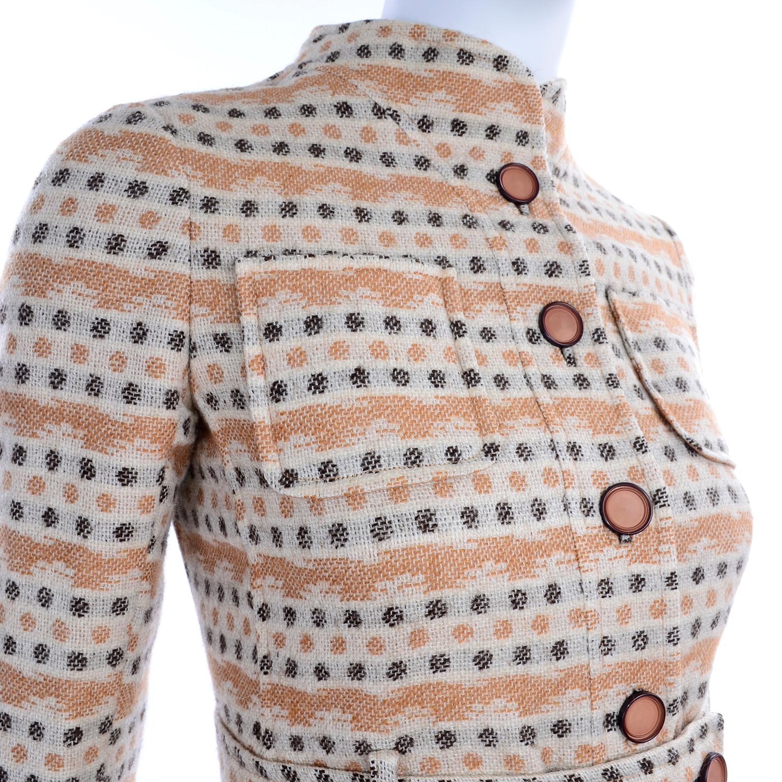1970s Vintage Emanuel Ungaro Knit Dress & Jacket Suit in Orange & Gray Print 9