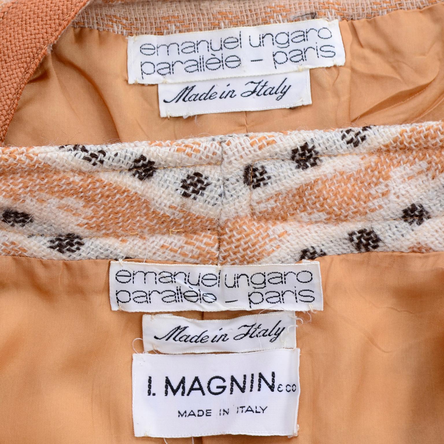 1970s Vintage Emanuel Ungaro Knit Dress & Jacket Suit in Orange & Gray Print 12