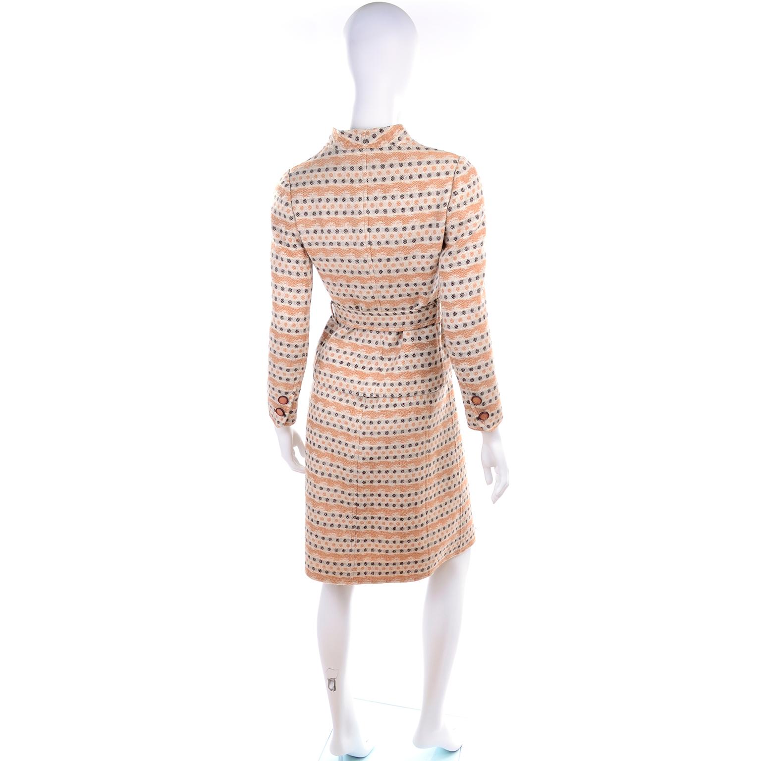 1970s Vintage Emanuel Ungaro Knit Dress & Jacket Suit in Orange & Gray Print 2