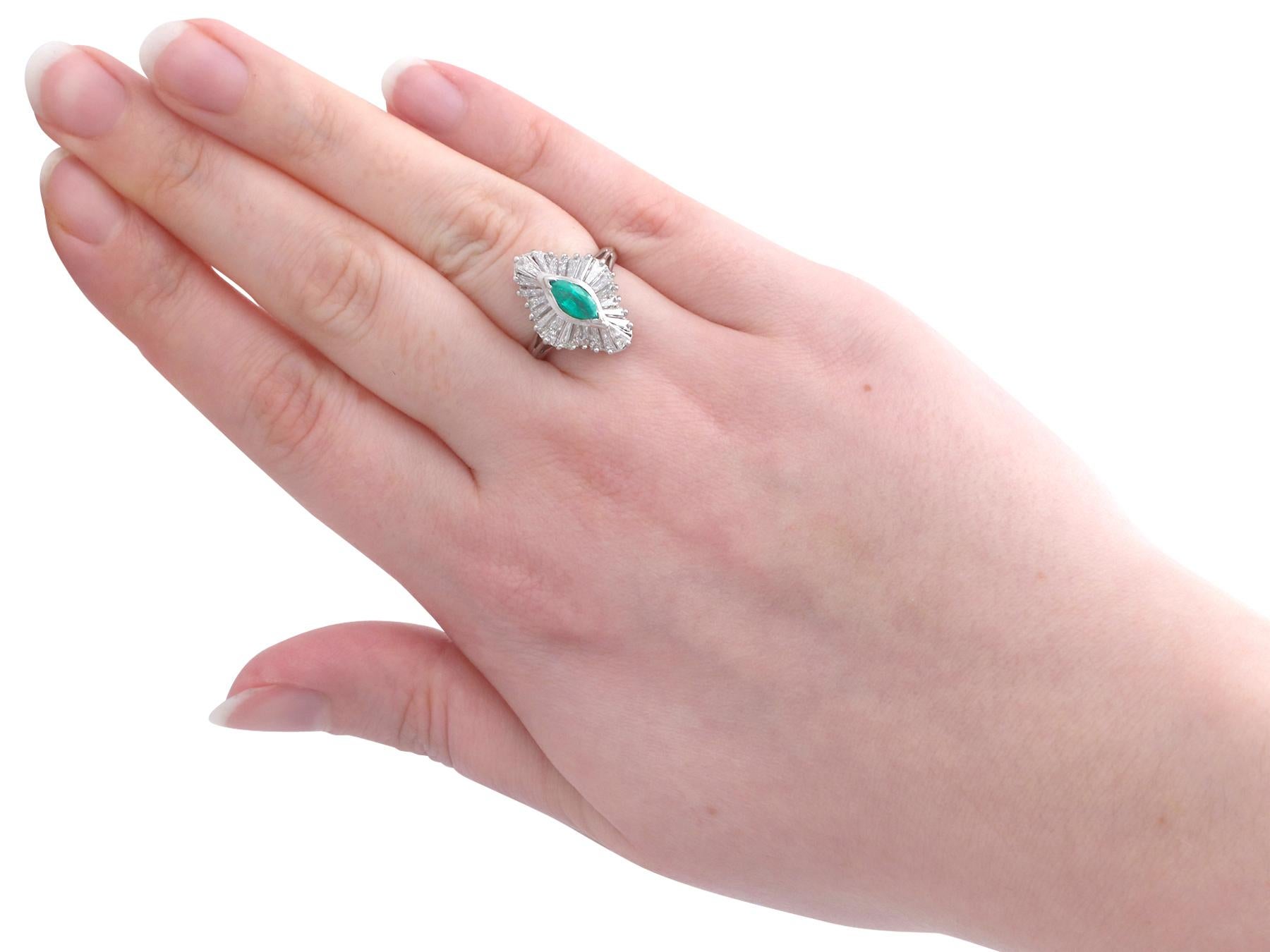 Women's 1970s, Vintage Emerald and 1.85 Carat Diamond Platinum Marquise Ring