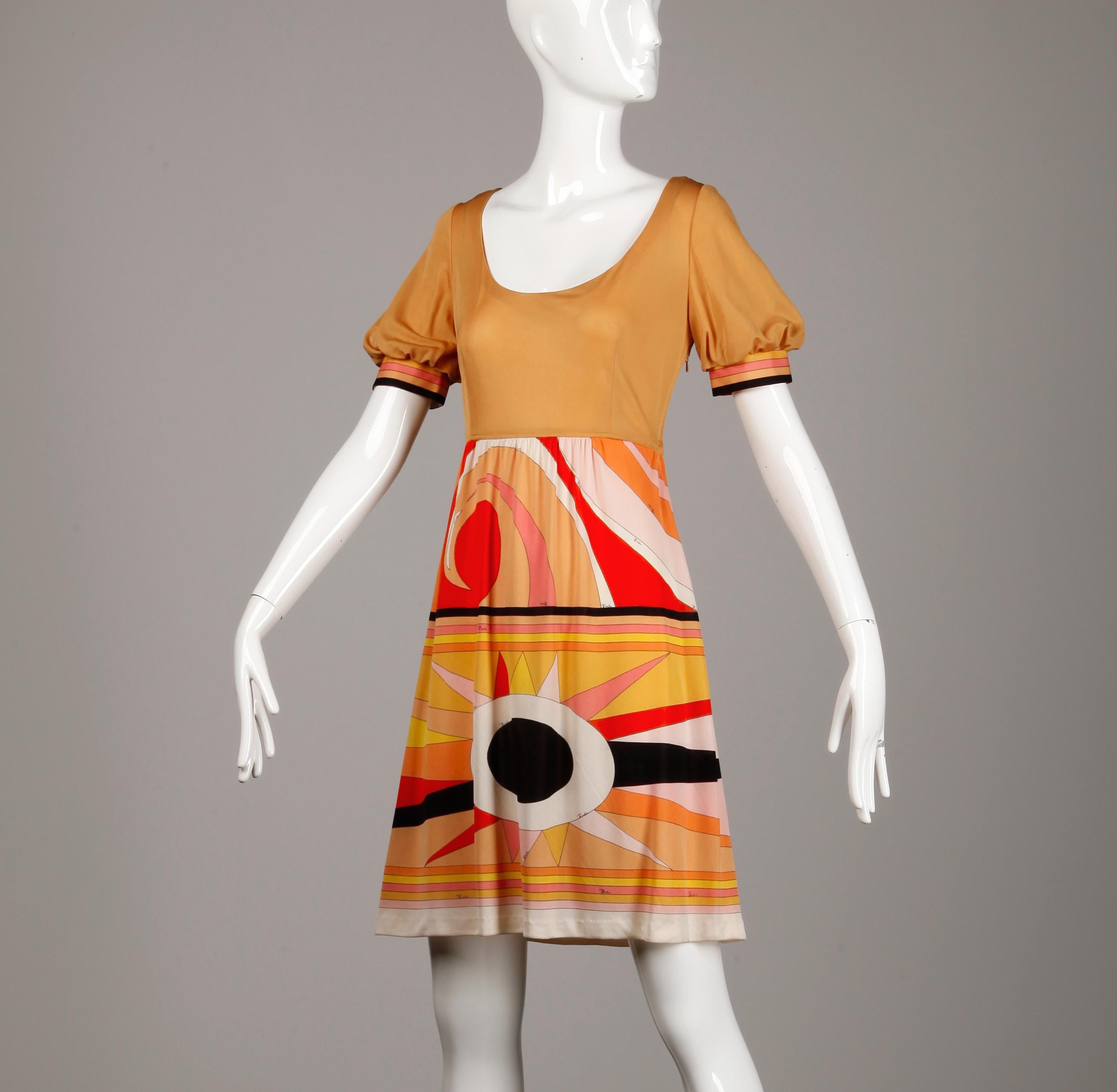 Orange 1970s Vintage Emilio Pucci Silk Jersey Knit Dress- Signed For Sale