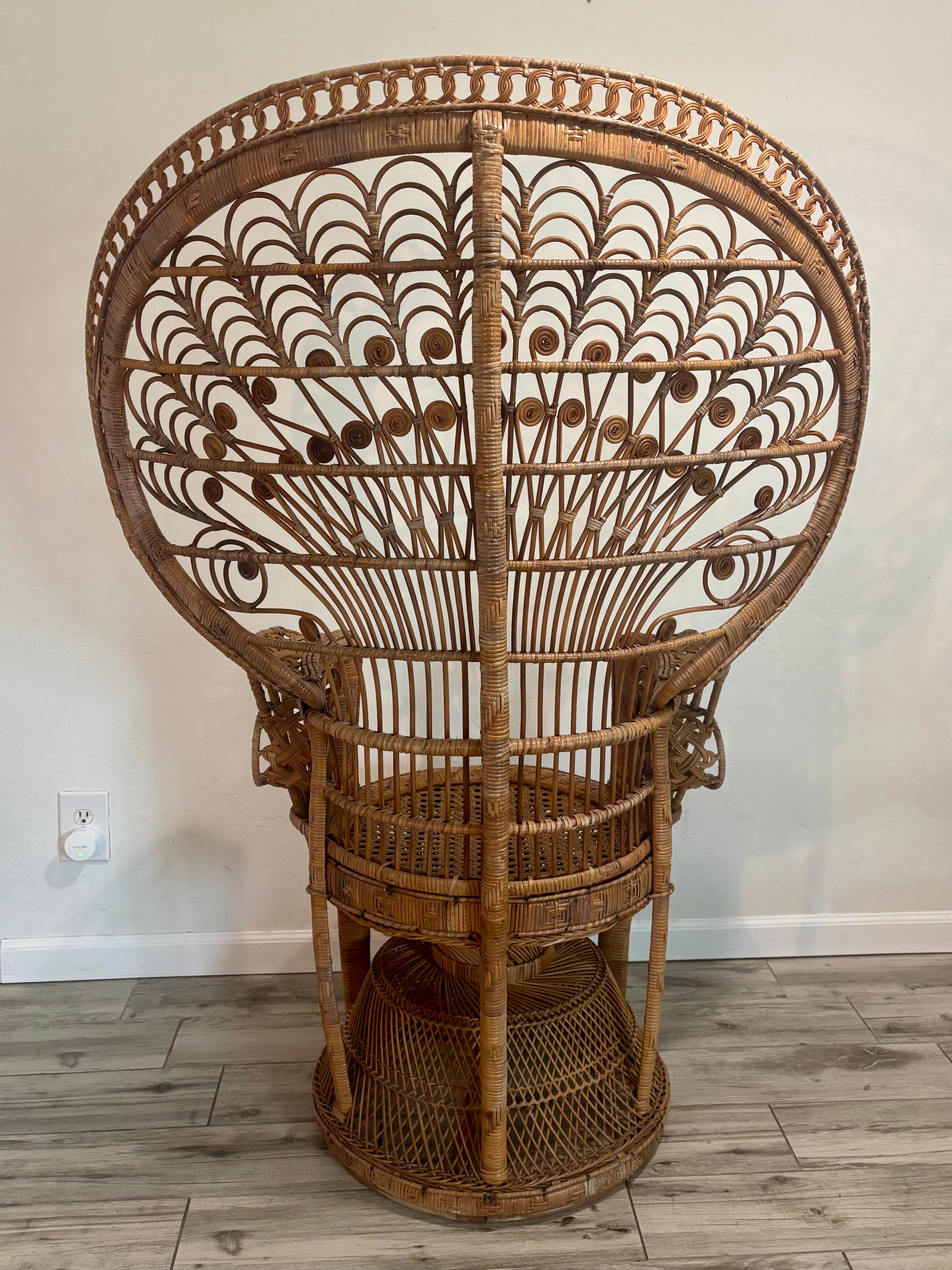 1970 Vintage Emmanuelle Style Peacock Chair Bon état - En vente à Boynton Beach, FL
