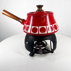 1970s Vintage Enamel Decorative Red Fondue Pot Style of Cathrineholm
