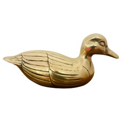 1970s Vintage English Polished Brass Duck Figurine Paperweight Sculpture