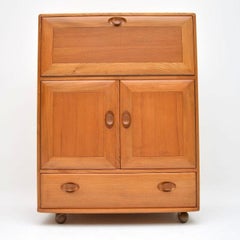 1970s Vintage Ercol Solid Elm Bureau Cabinet