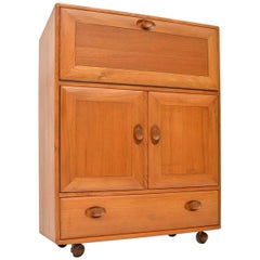 1970s Vintage Ercol Solid Elm Bureau Cabinet