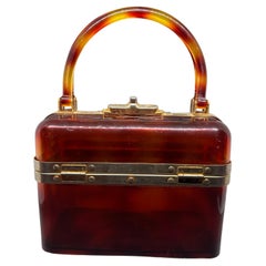 1970er Jahre Vintage Fake Schildpatt Lucite und vergoldetem Metall Französisch Handtasche