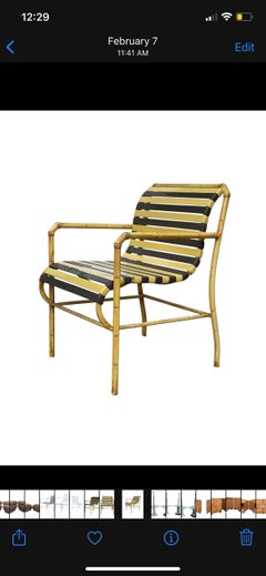 1970s Vintage Faux Bamboo Aluminum Yellow Hauser Pool Patio Dining Chairs